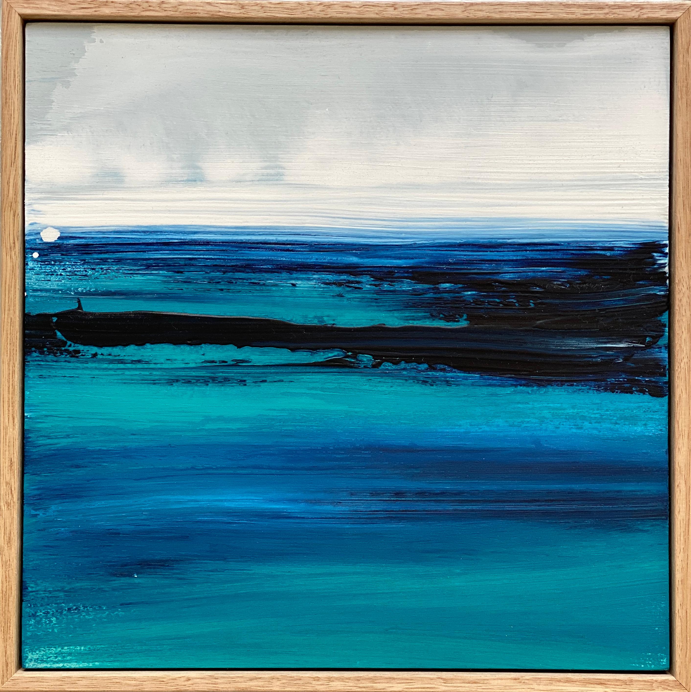 Kathleen Rhee Abstract Painting - Turquoise View oceanscape water abstract impressionist painting blue grey white