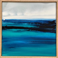 Turquoise vue océanique peinture impressionniste abstraite bleu gris blanc