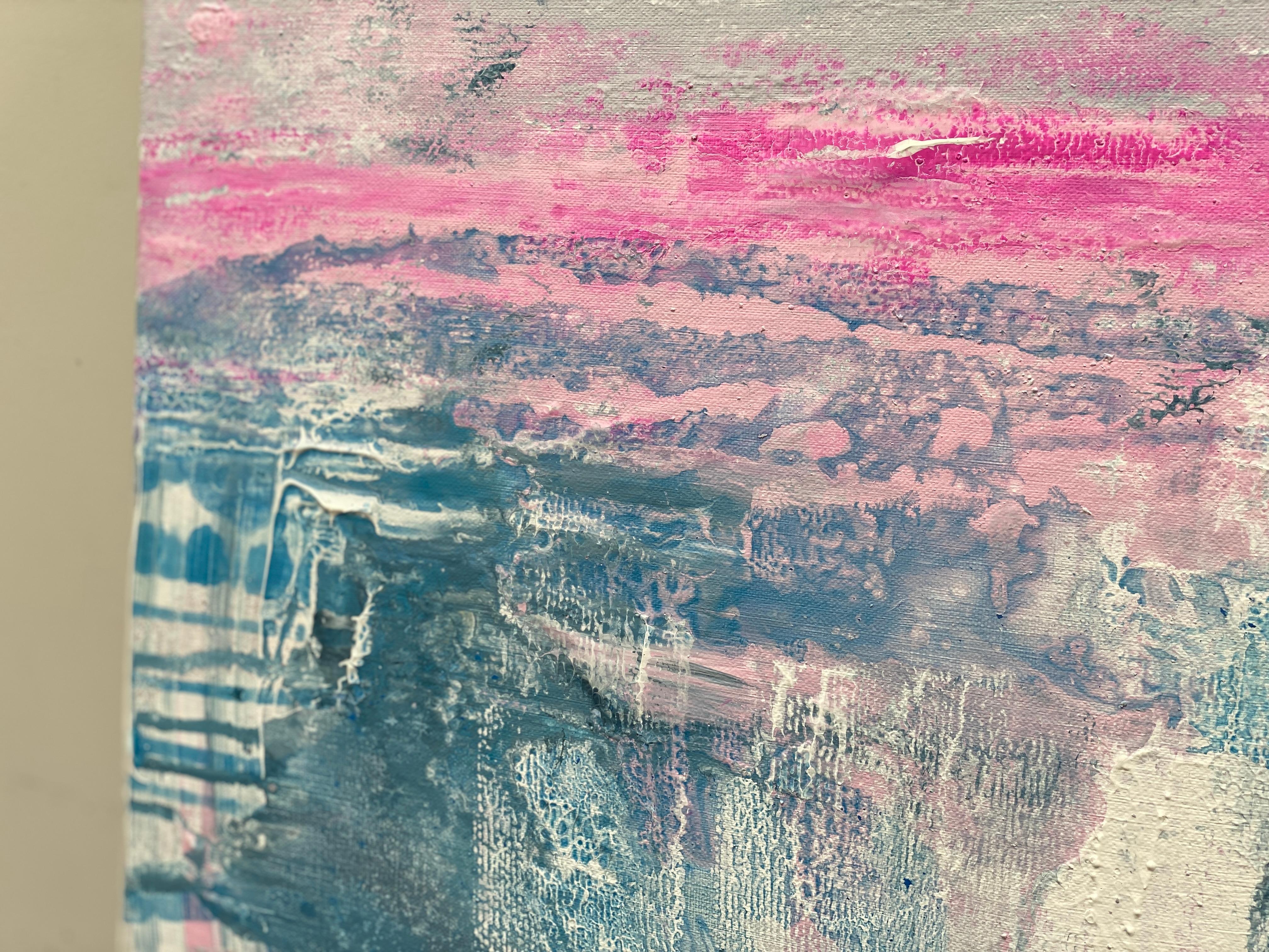 Unter Blue Matisse Ozean abstrakter Ausdruck auf Leinen Regenbogen Pastell heißrosa im Angebot 7