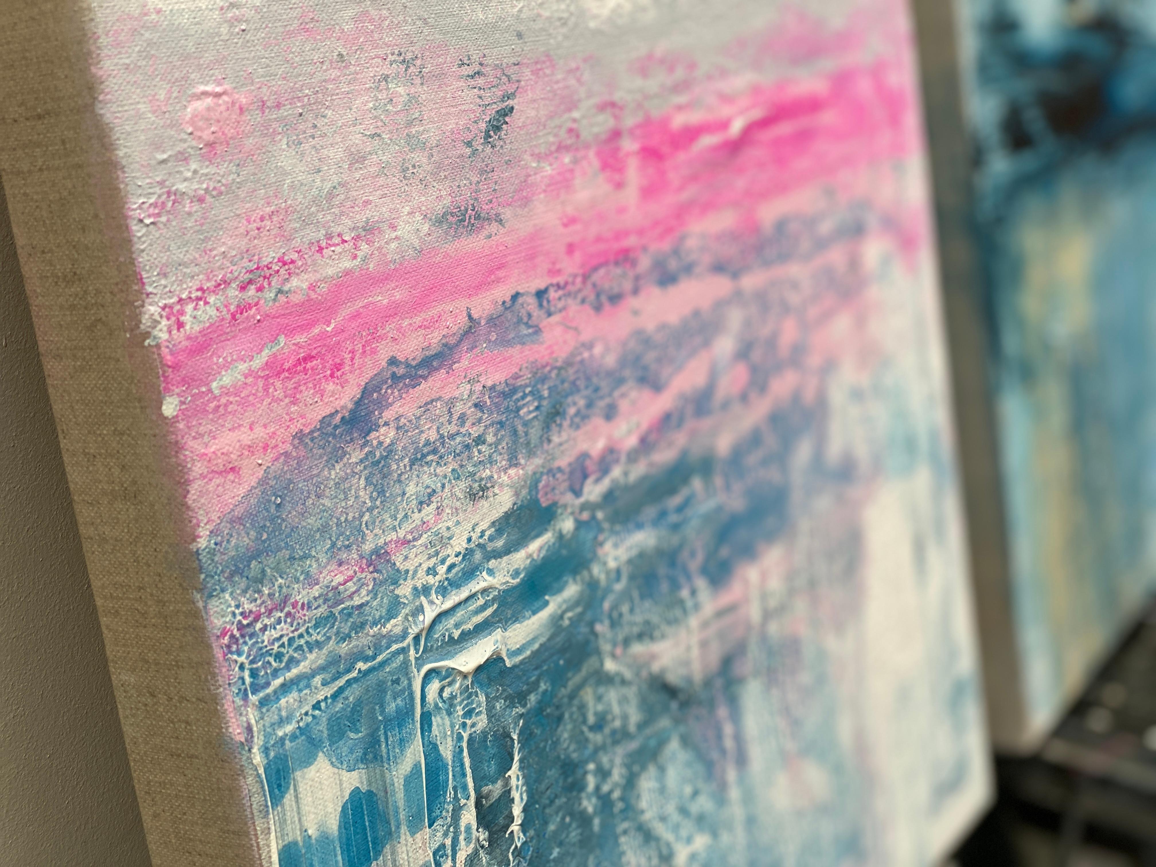 Unter Blue Matisse Ozean abstrakter Ausdruck auf Leinen Regenbogen Pastell heißrosa im Angebot 8