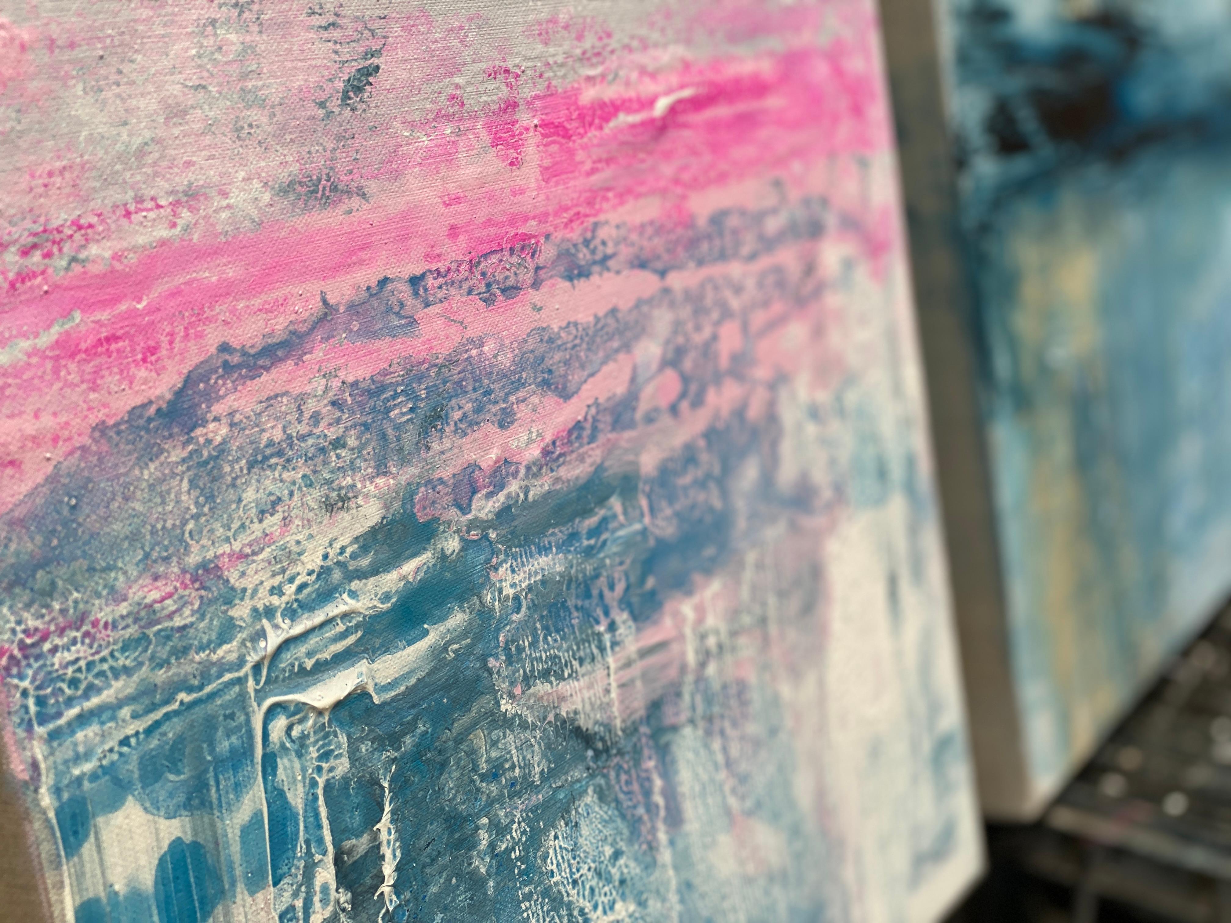 Unter Blue Matisse Ozean abstrakter Ausdruck auf Leinen Regenbogen Pastell heißrosa im Angebot 9