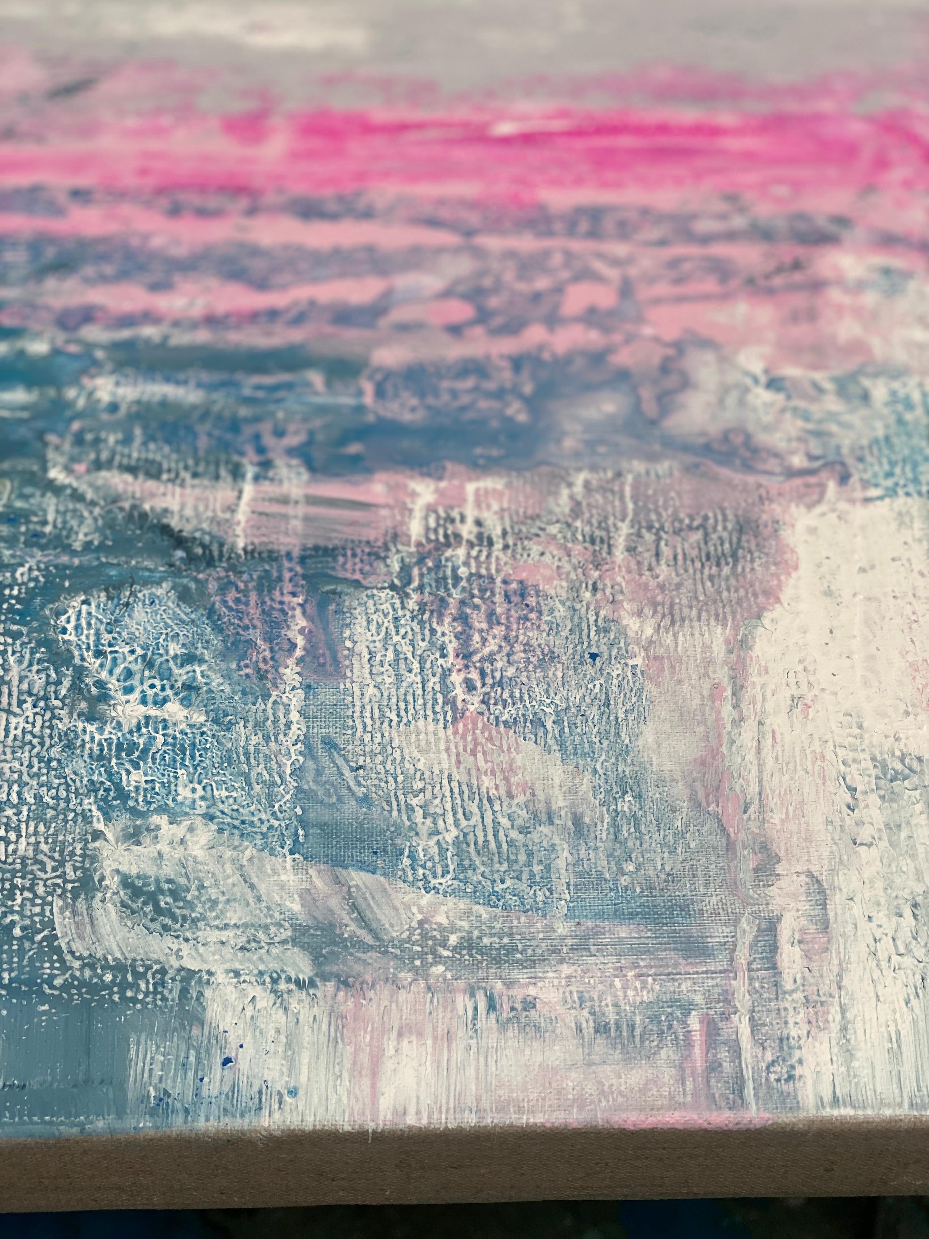 Unter Blue Matisse Ozean abstrakter Ausdruck auf Leinen Regenbogen Pastell heißrosa im Angebot 2
