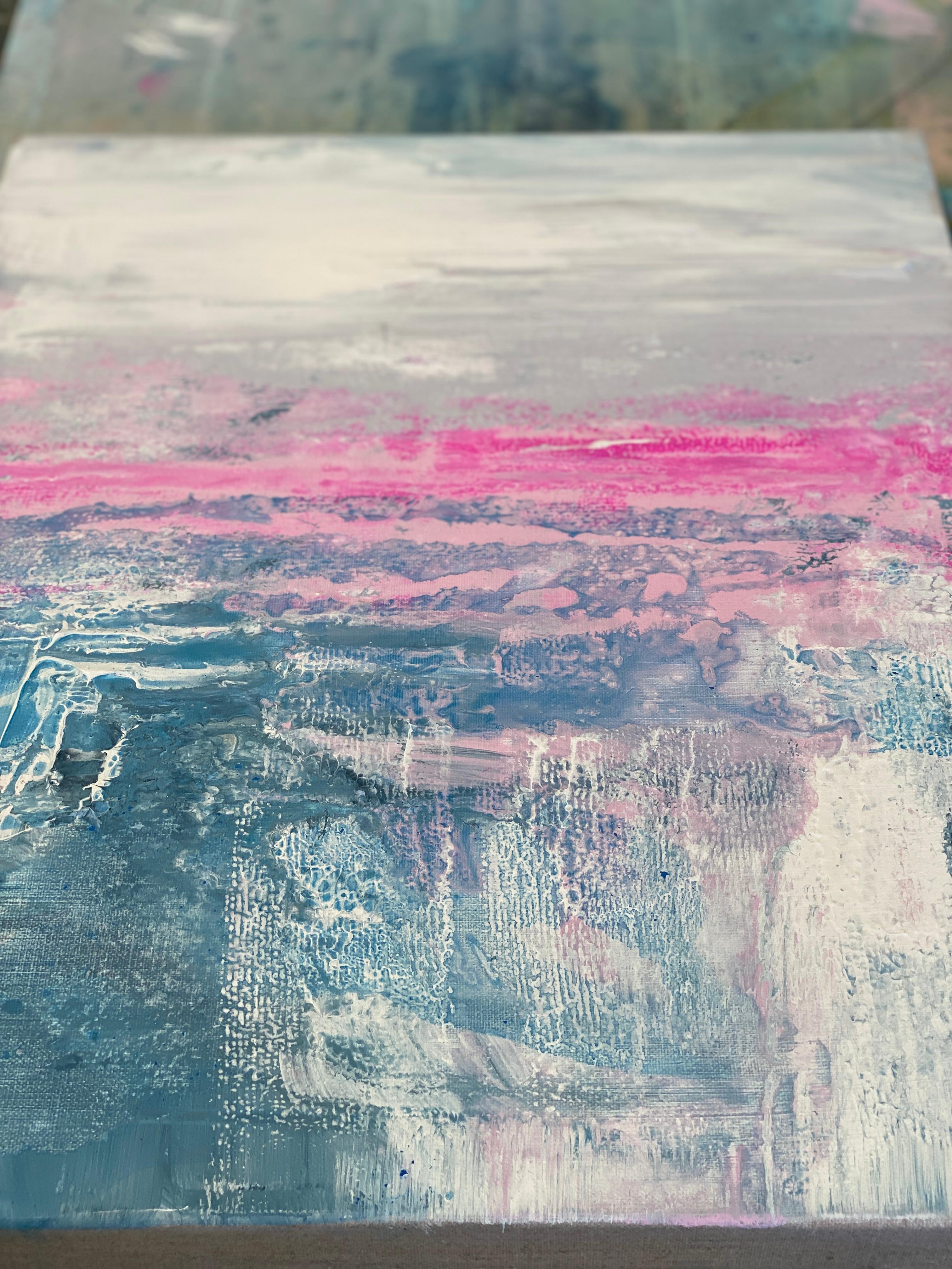 Unter Blue Matisse Ozean abstrakter Ausdruck auf Leinen Regenbogen Pastell heißrosa im Angebot 3