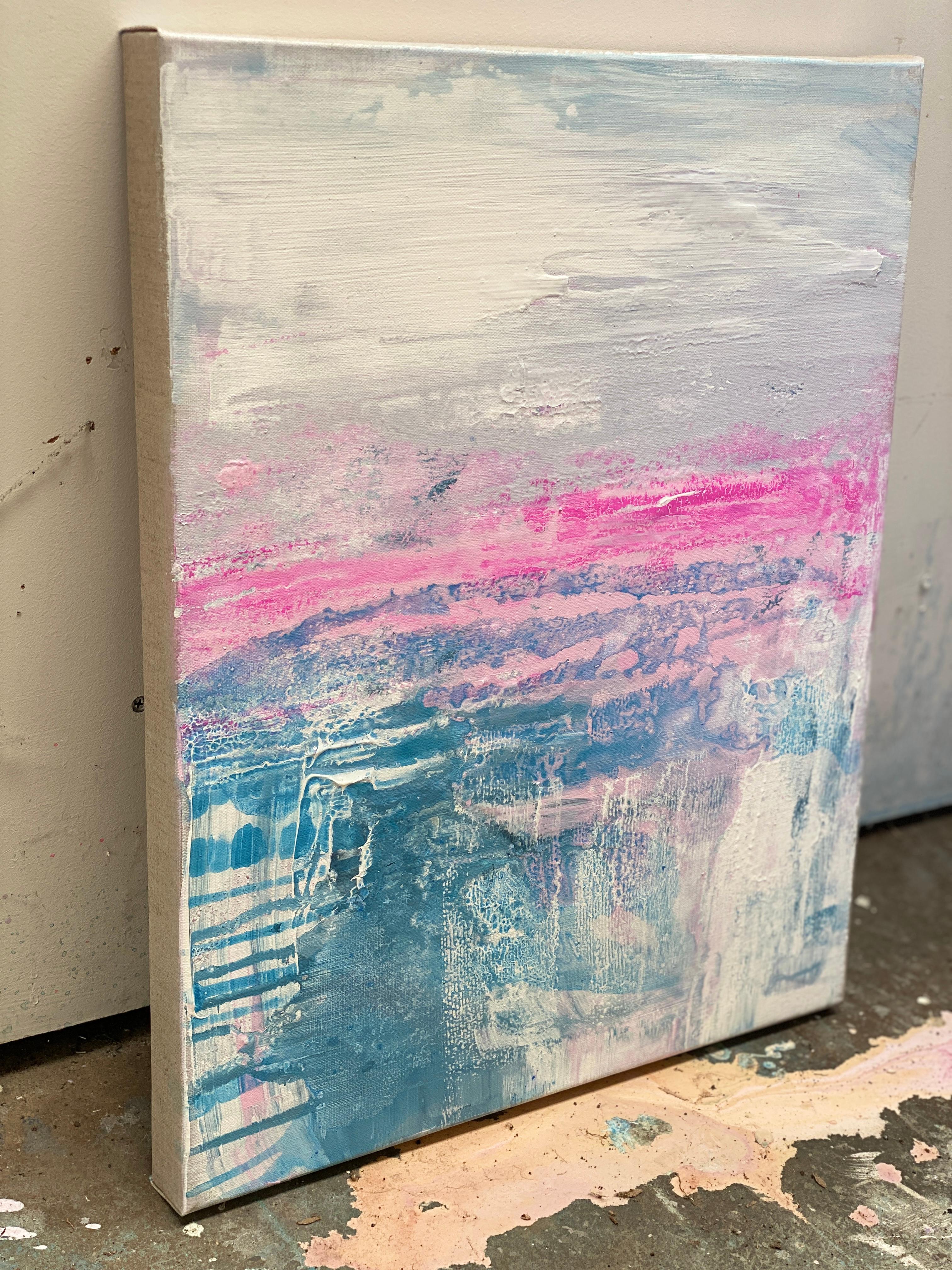 Unter Blue Matisse Ozean abstrakter Ausdruck auf Leinen Regenbogen Pastell heißrosa (Abstrakt), Painting, von Kathleen Rhee