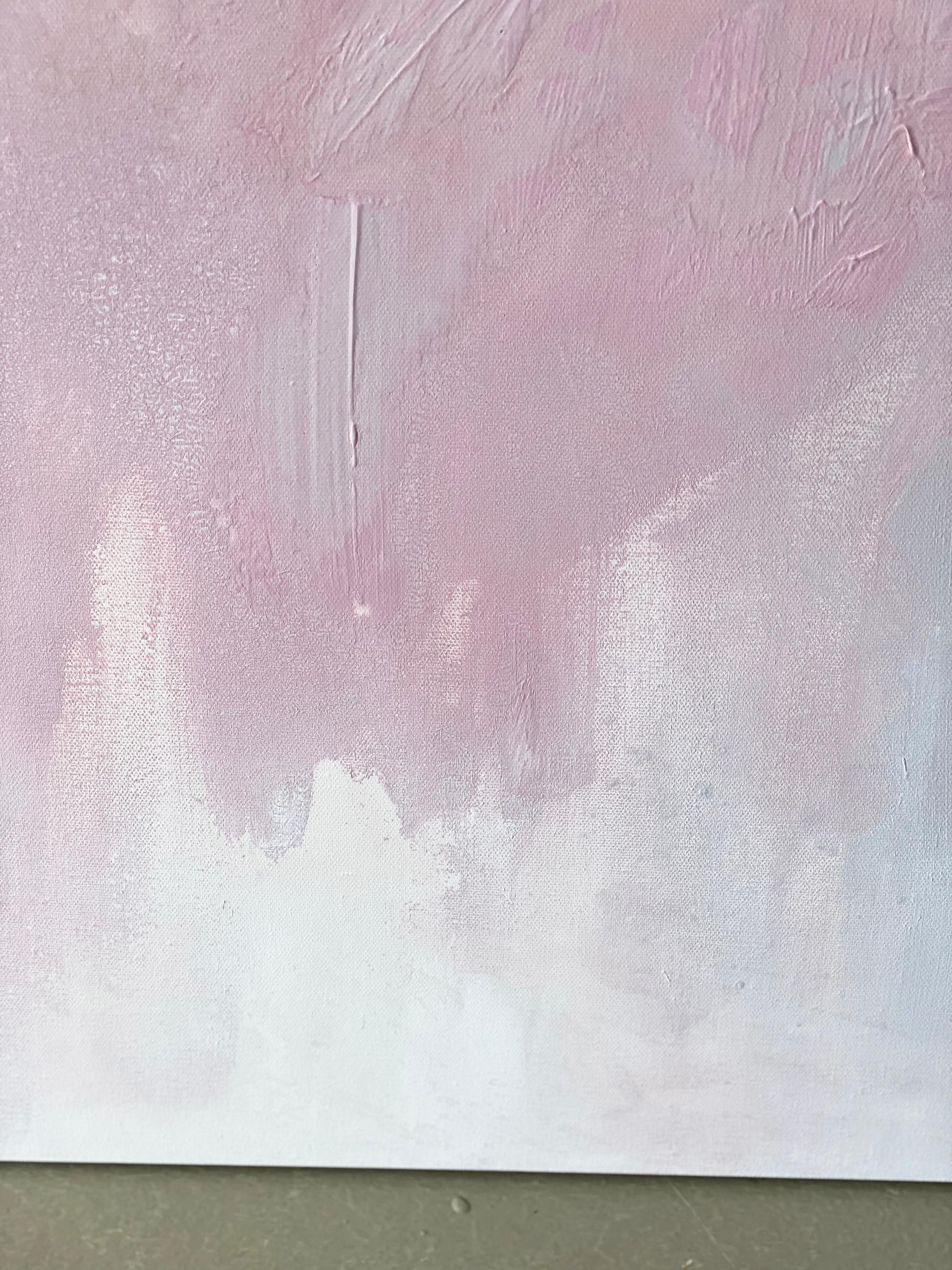 Soft pink minimalist impressionist abstract landscape dusty pink grey white For Sale 4