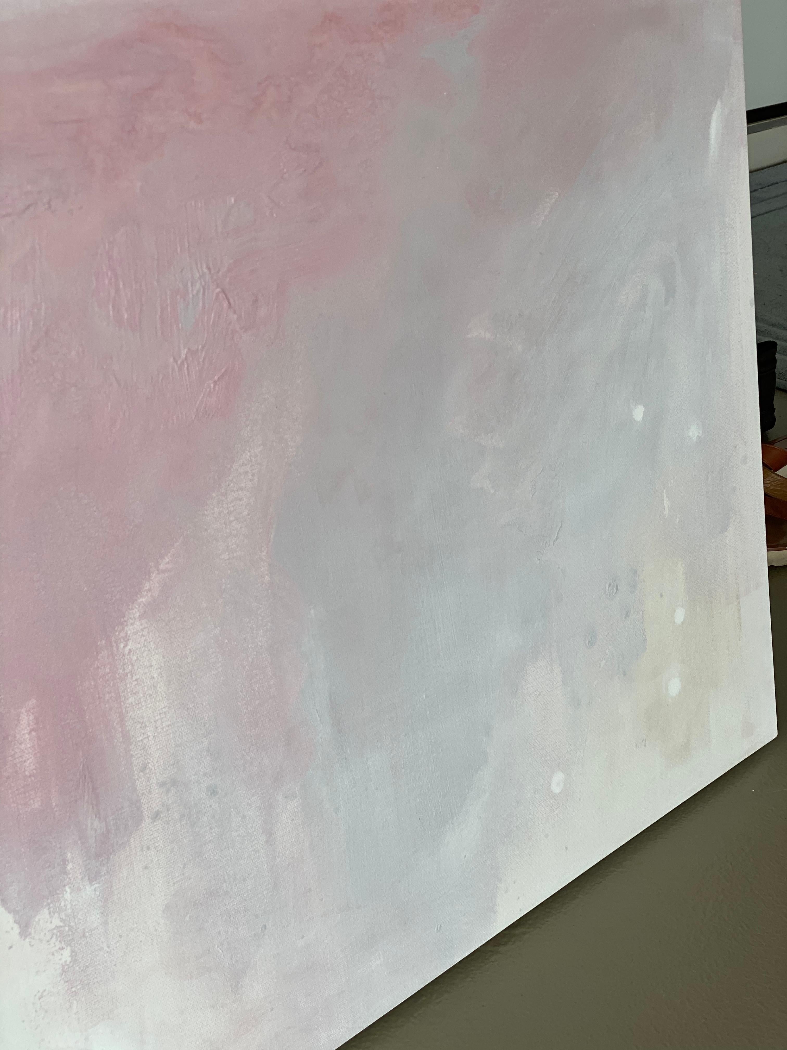 Soft pink minimalist impressionist abstract landscape dusty pink grey white - Abstract Expressionist Painting by Kathleen Rhee