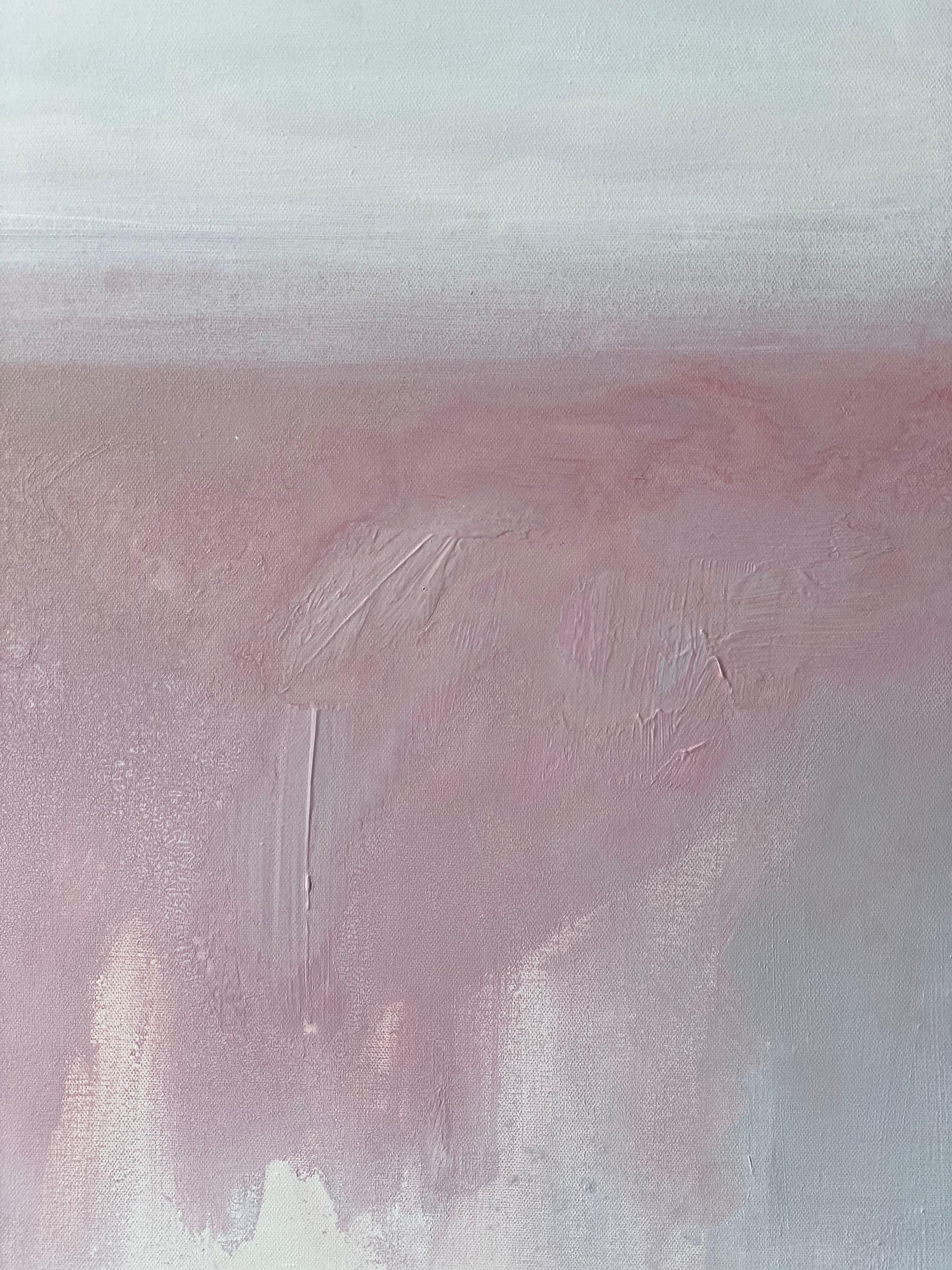 Soft pink minimalist impressionist abstract landscape dusty pink grey white For Sale 2