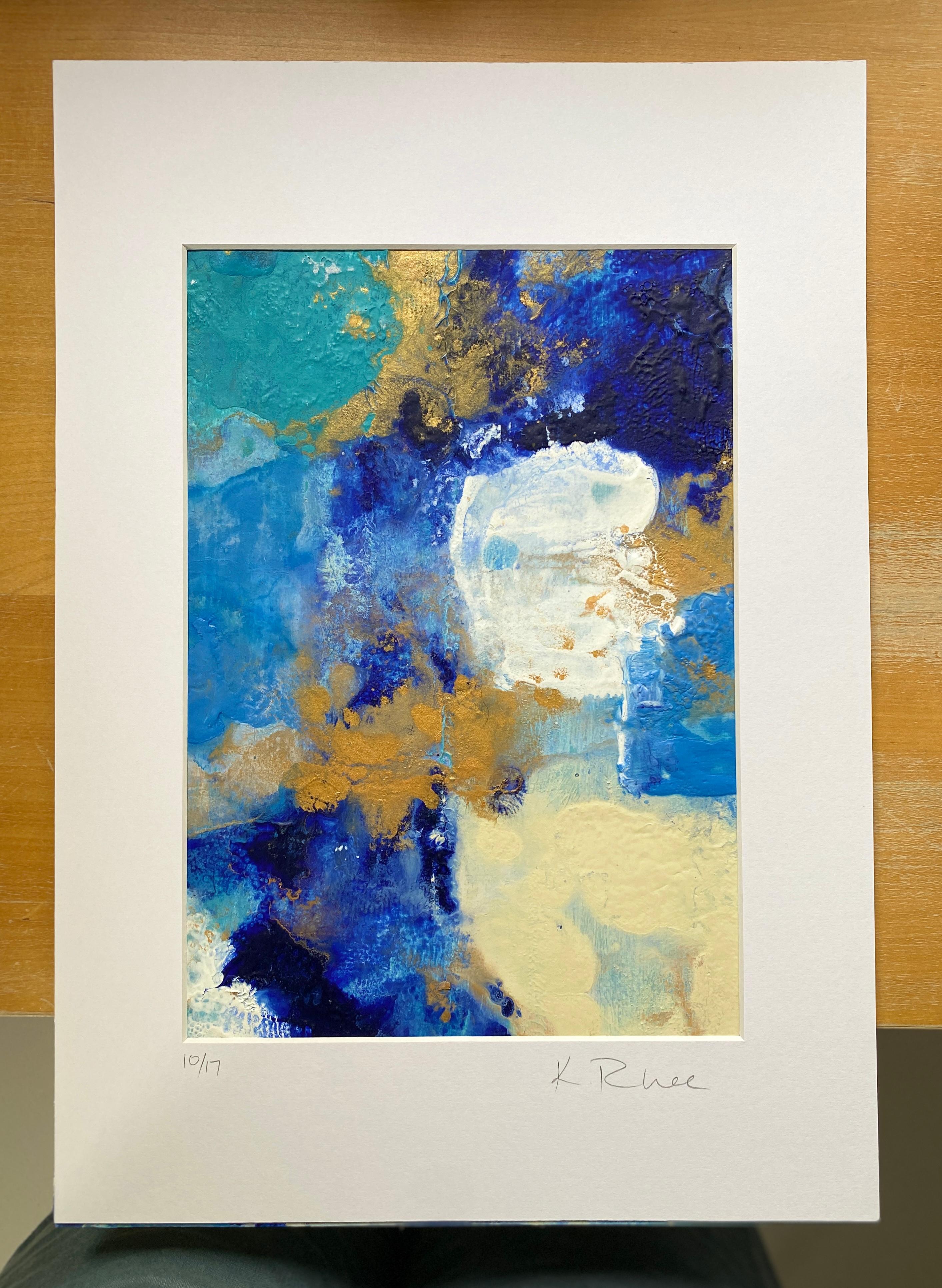 Water and Cloud Series no3 small abstract on paper framed in white mat board - Abstract Expressionist Painting by Kathleen Rhee