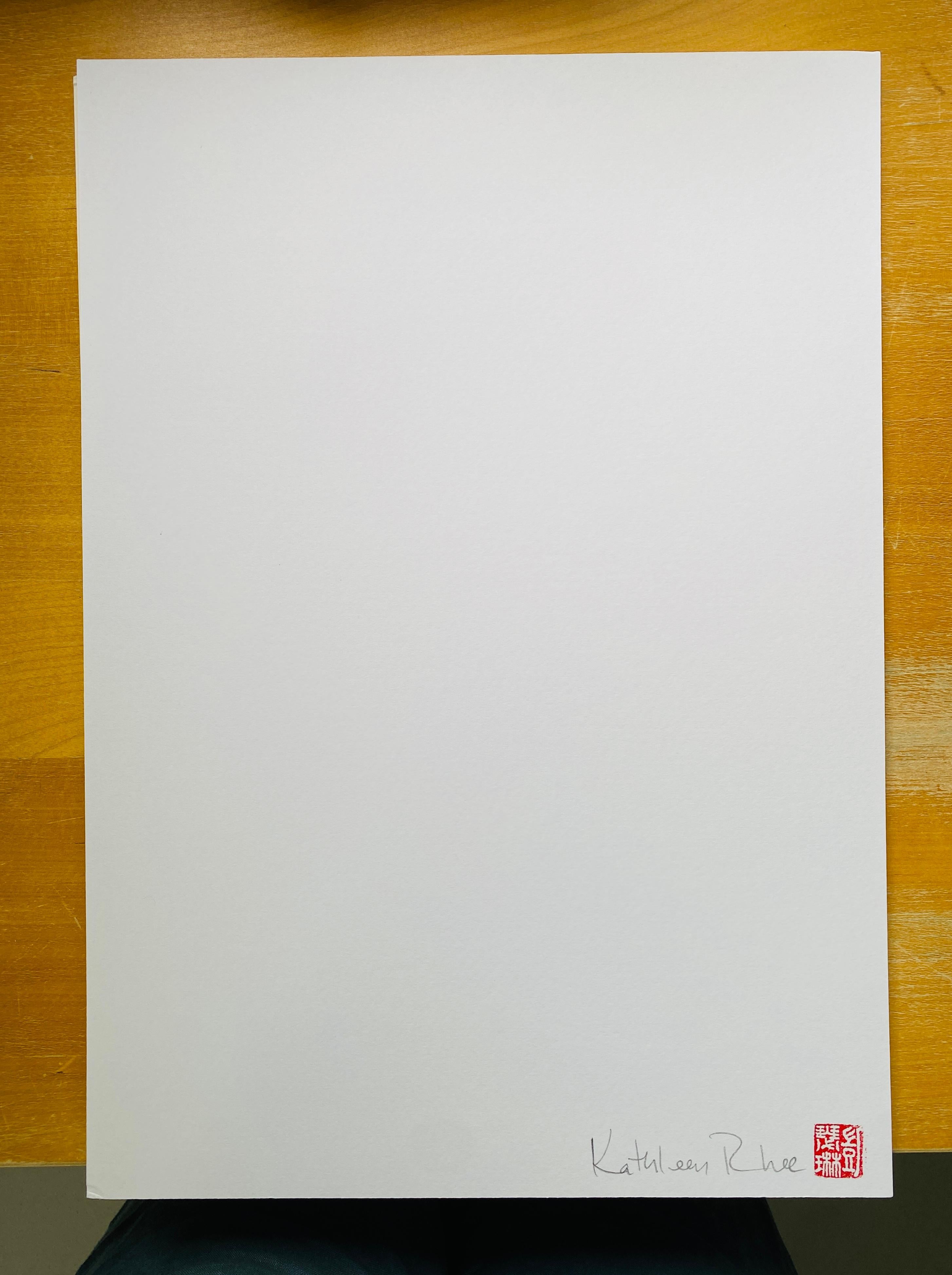 Aquarell- und Wolkenserie Nr. 3, abstrakt auf Papier, gerahmt mit weißem Mattkarton im Angebot 2
