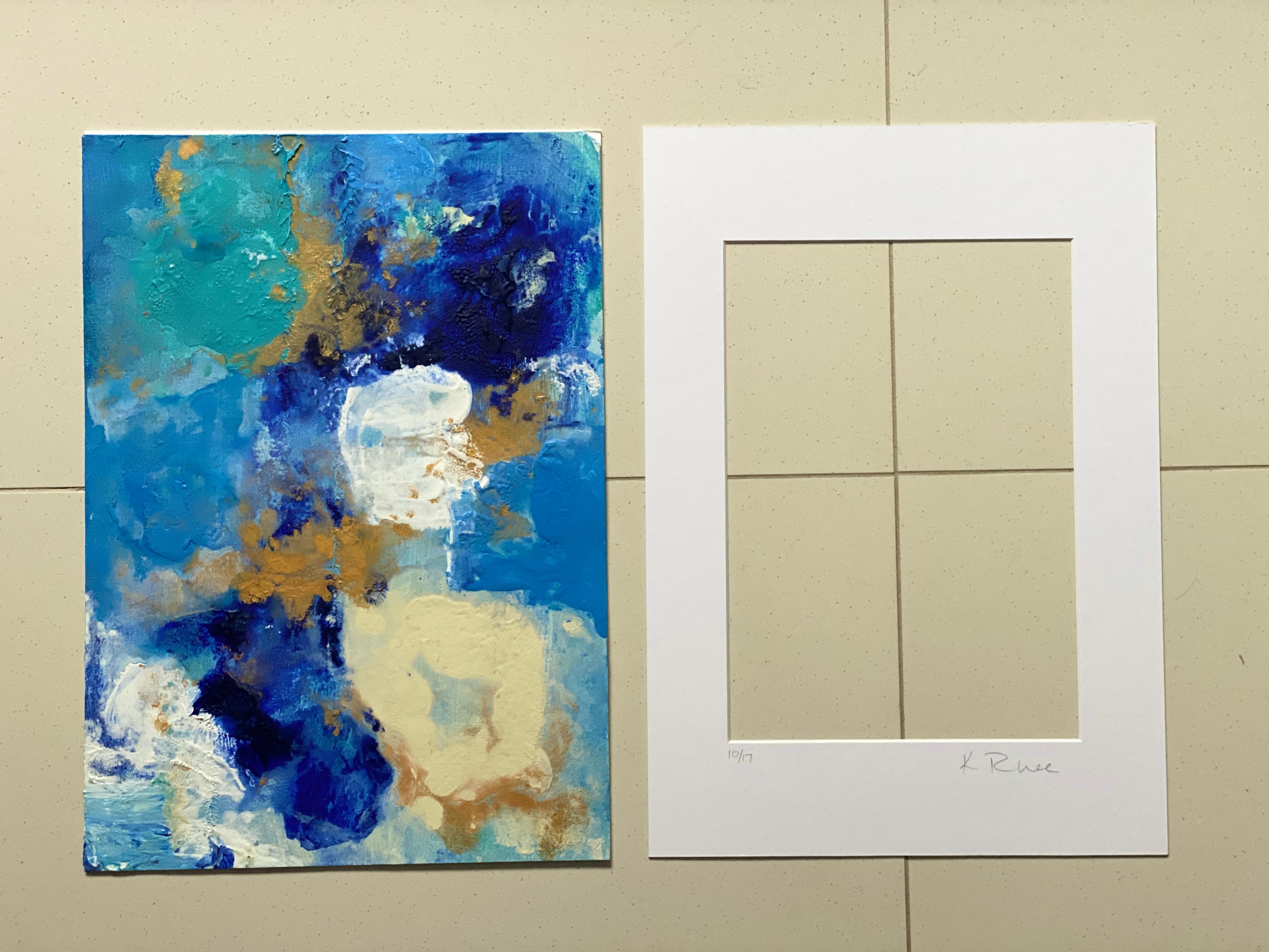 Water and Cloud Series no3 small abstract on paper framed in white mat board For Sale 4