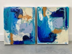 Water and Cloud Mini Canvas no1 & no2  blue gold abstract expressionist painting