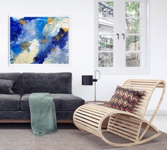 Water and Cloud no1 blue abstract expressionist painting framed in white timber