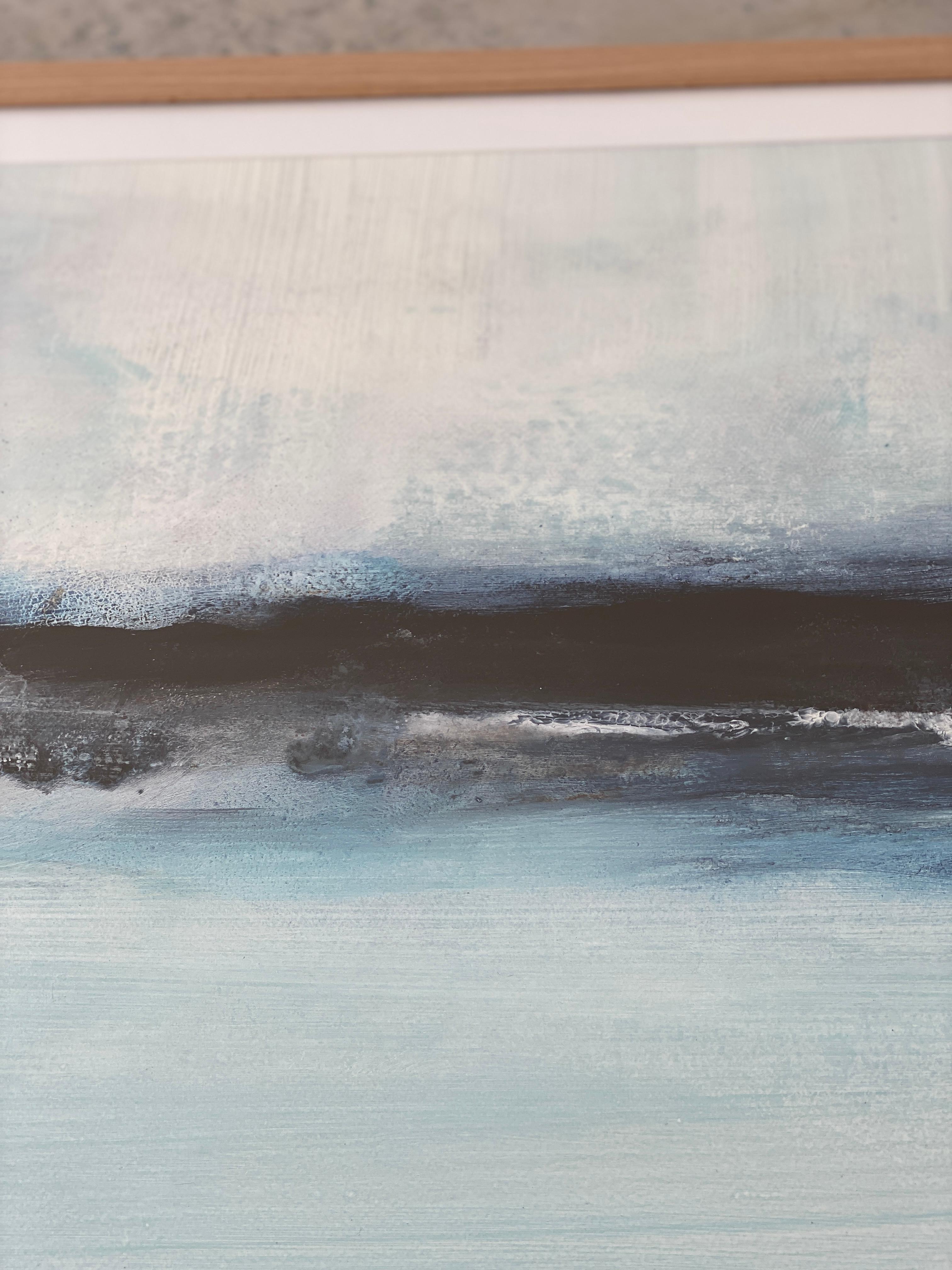 Minimalist painting 2 Nordic Scandi framed landscape fine art paper blue white 8