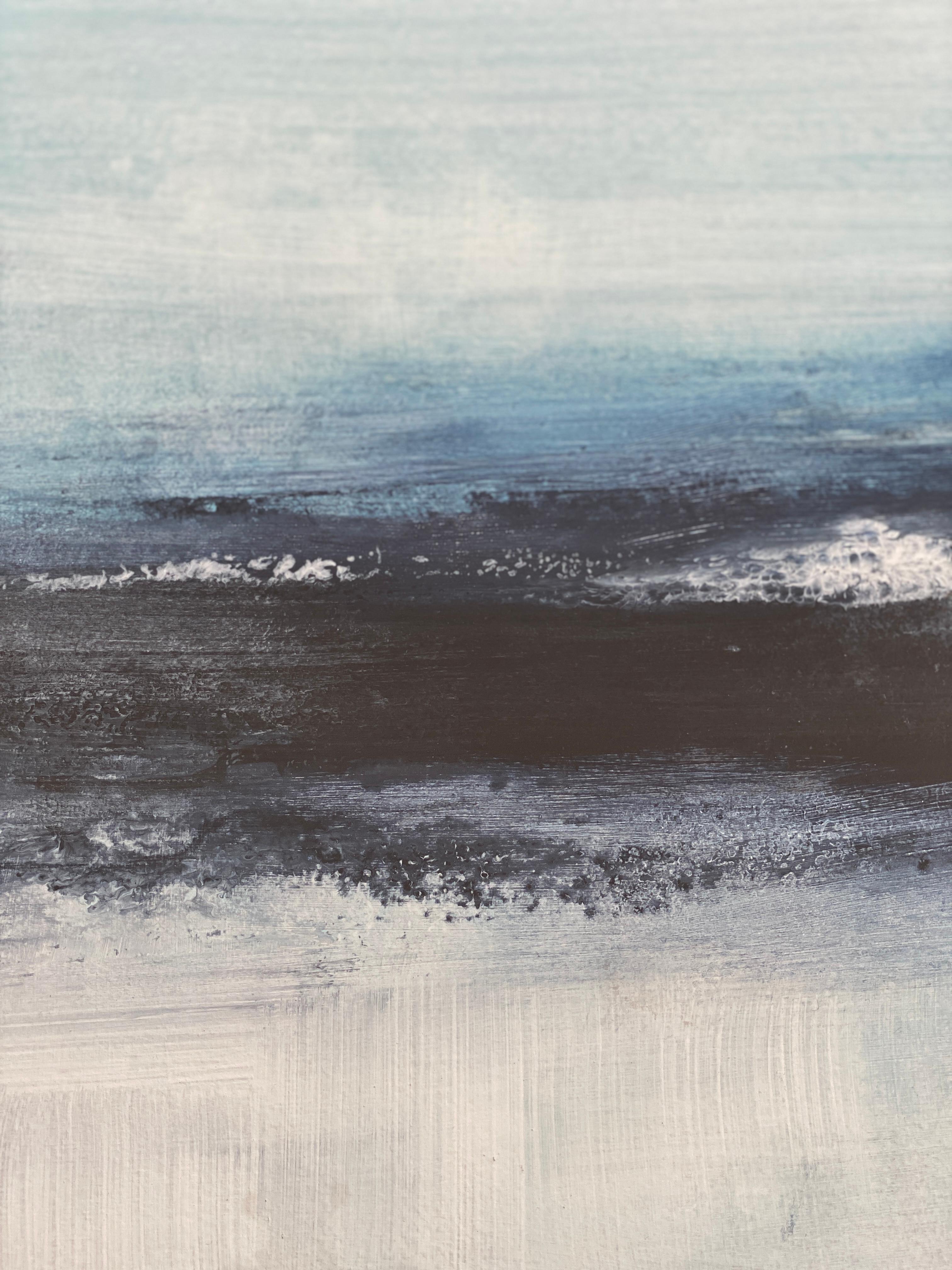 Minimalistisches Gemälde 2 Nordic Scandi gerahmte Landschaftsmalerei Papier blau-weiß 10
