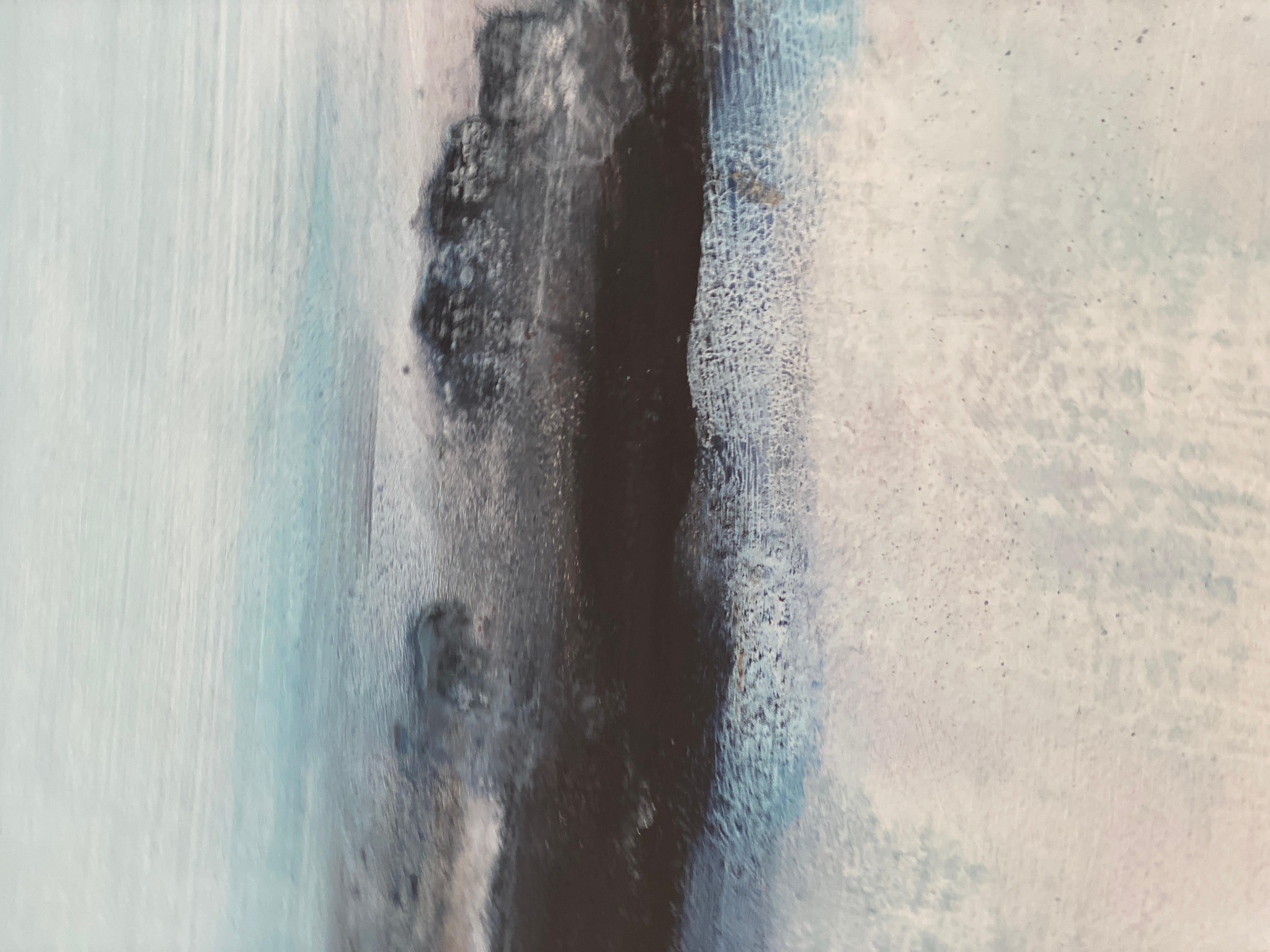 Minimalistisches Gemälde 2 Nordic Scandi gerahmte Landschaftsmalerei Papier blau-weiß 11