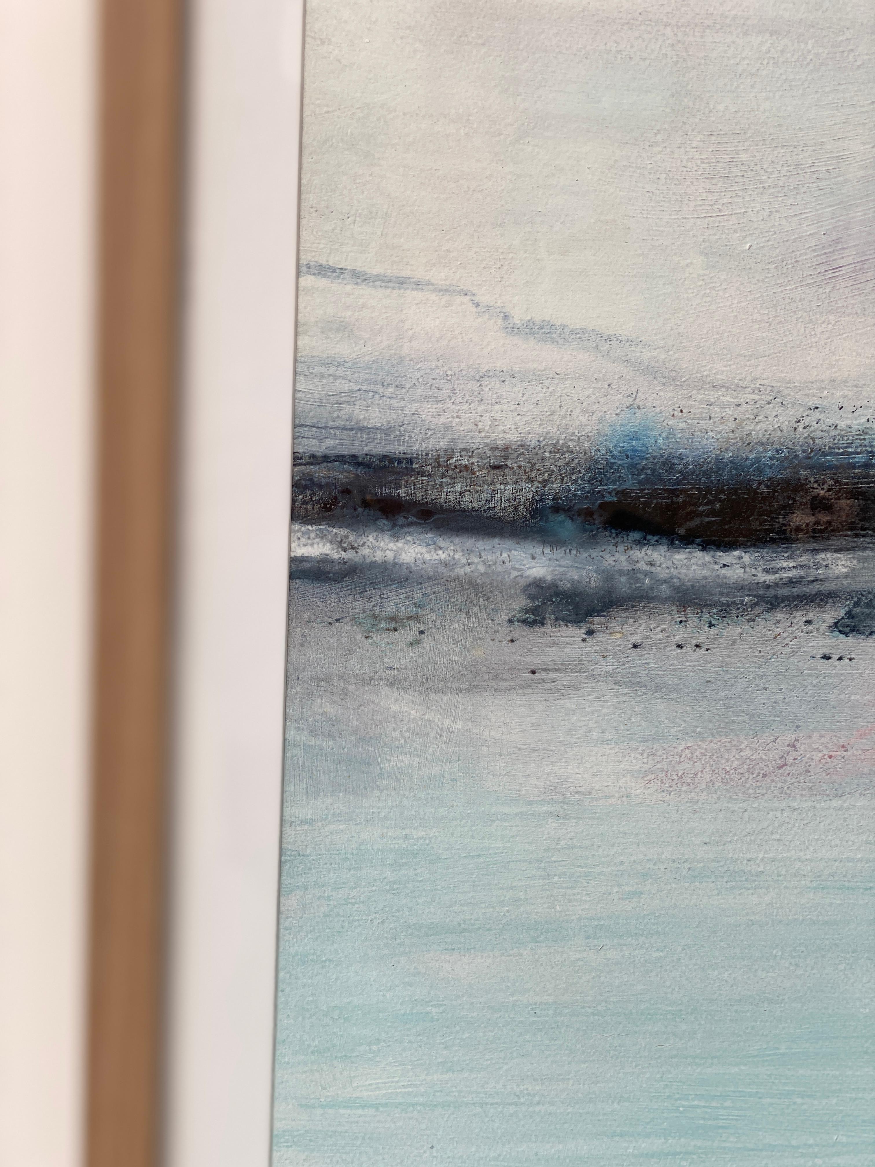 Minimalistisches Gemälde 2 Nordic Scandi gerahmte Landschaftsmalerei Papier blau-weiß 3