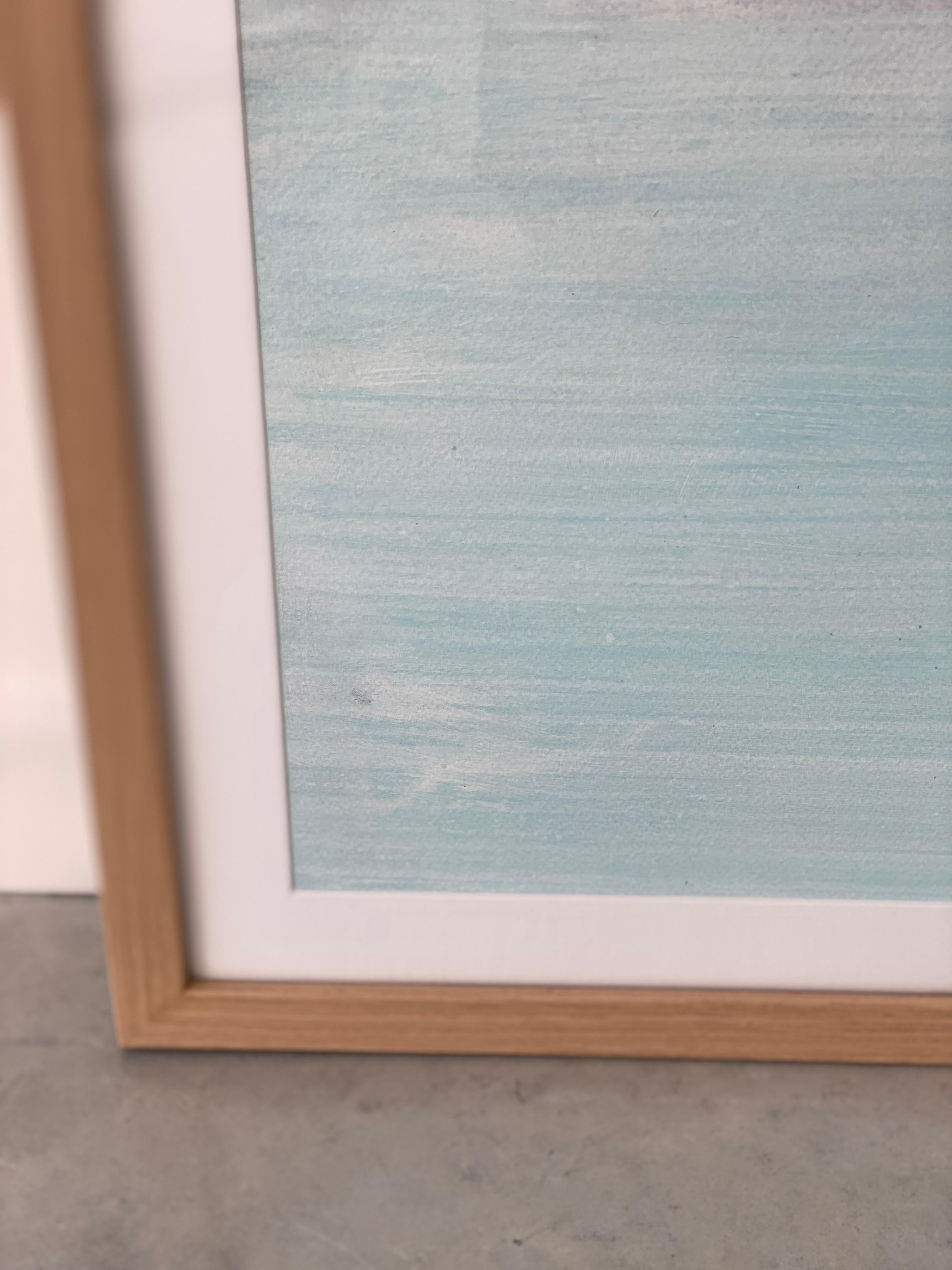 Minimalistisches Gemälde 2 Nordic Scandi gerahmte Landschaftsmalerei Papier blau-weiß 4