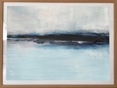 Minimalist painting 2 Nordic Scandi framed landscape fine art paper blue white