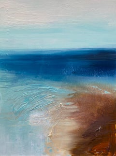 Where I Want to Be abstract ocean seascape painting aqua blue sky white tan