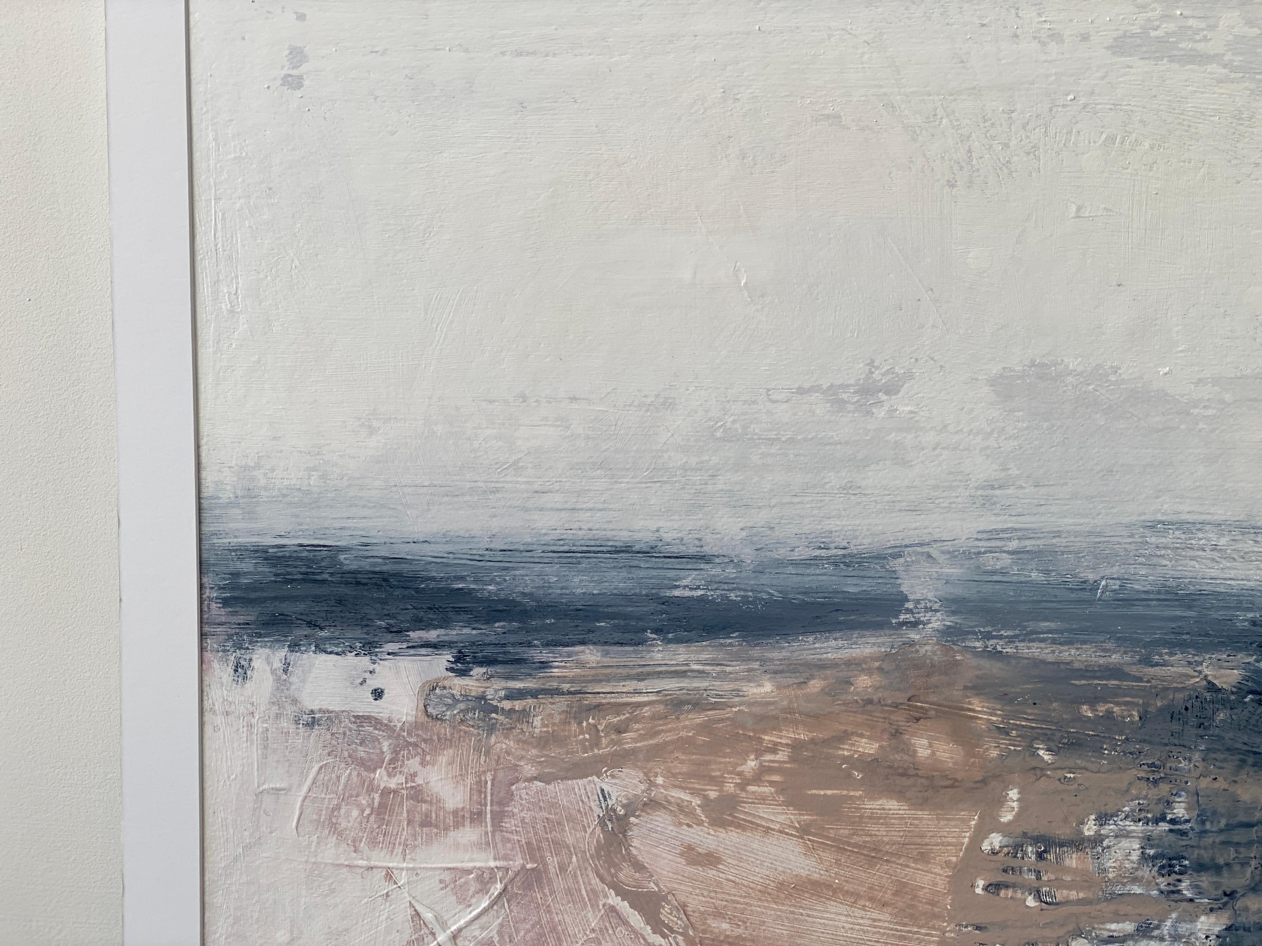 Minimalist painting 4 Nordic Scandi framed landscape art paper grey tan white For Sale 7