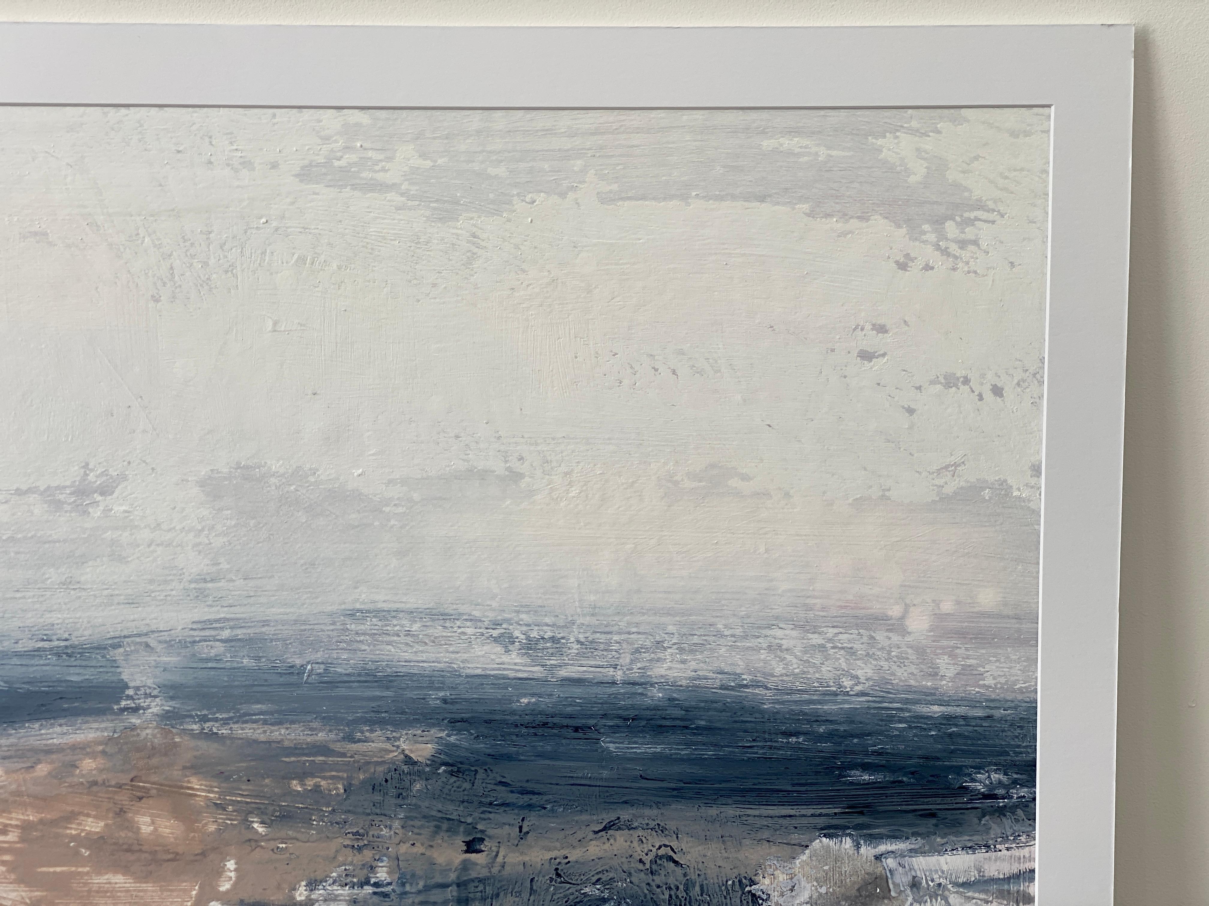 Minimalist painting 4 Nordic Scandi framed landscape art paper grey tan white For Sale 8