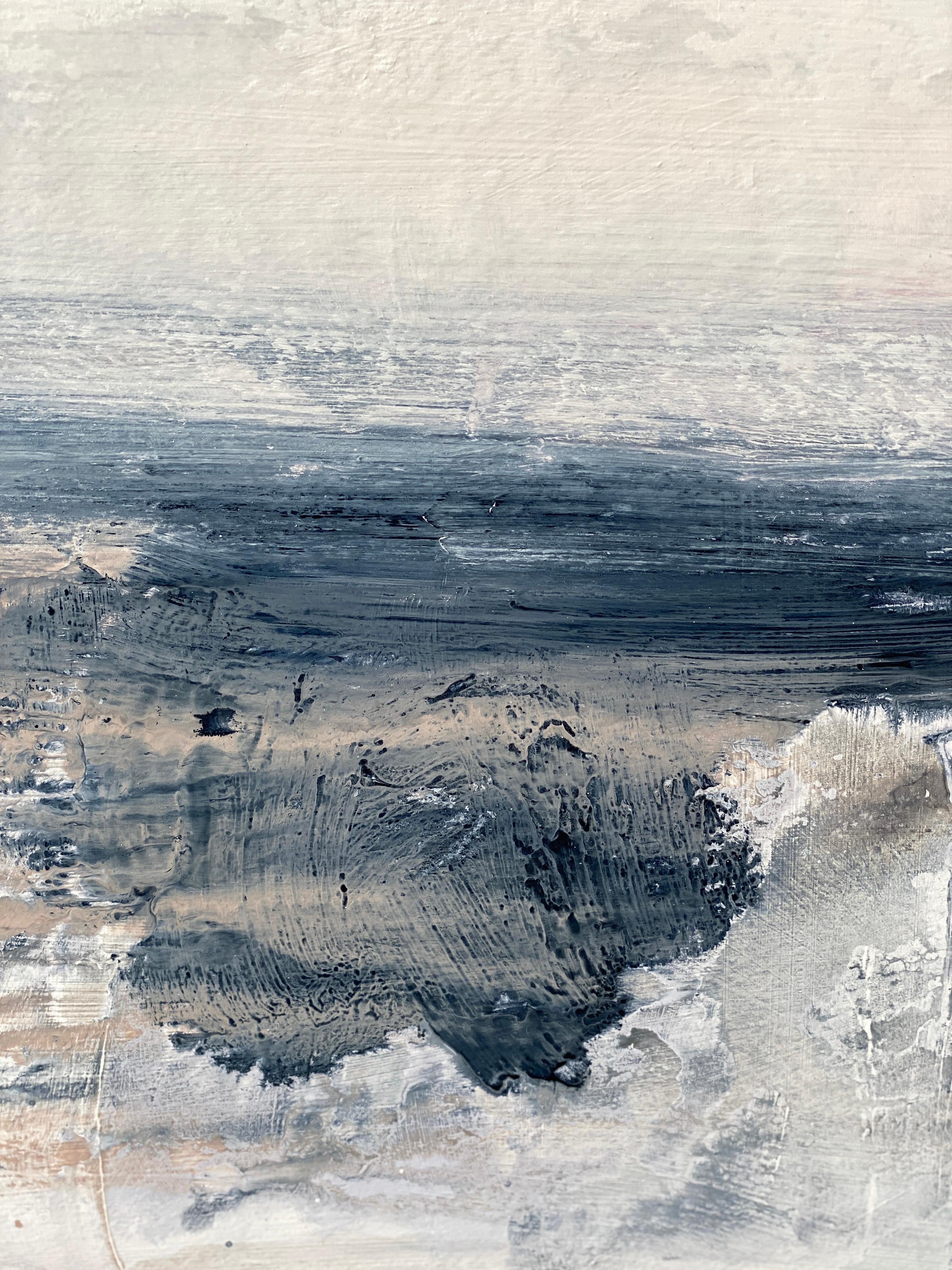 Minimalist painting 4 Nordic Scandi framed landscape art paper grey tan white For Sale 9
