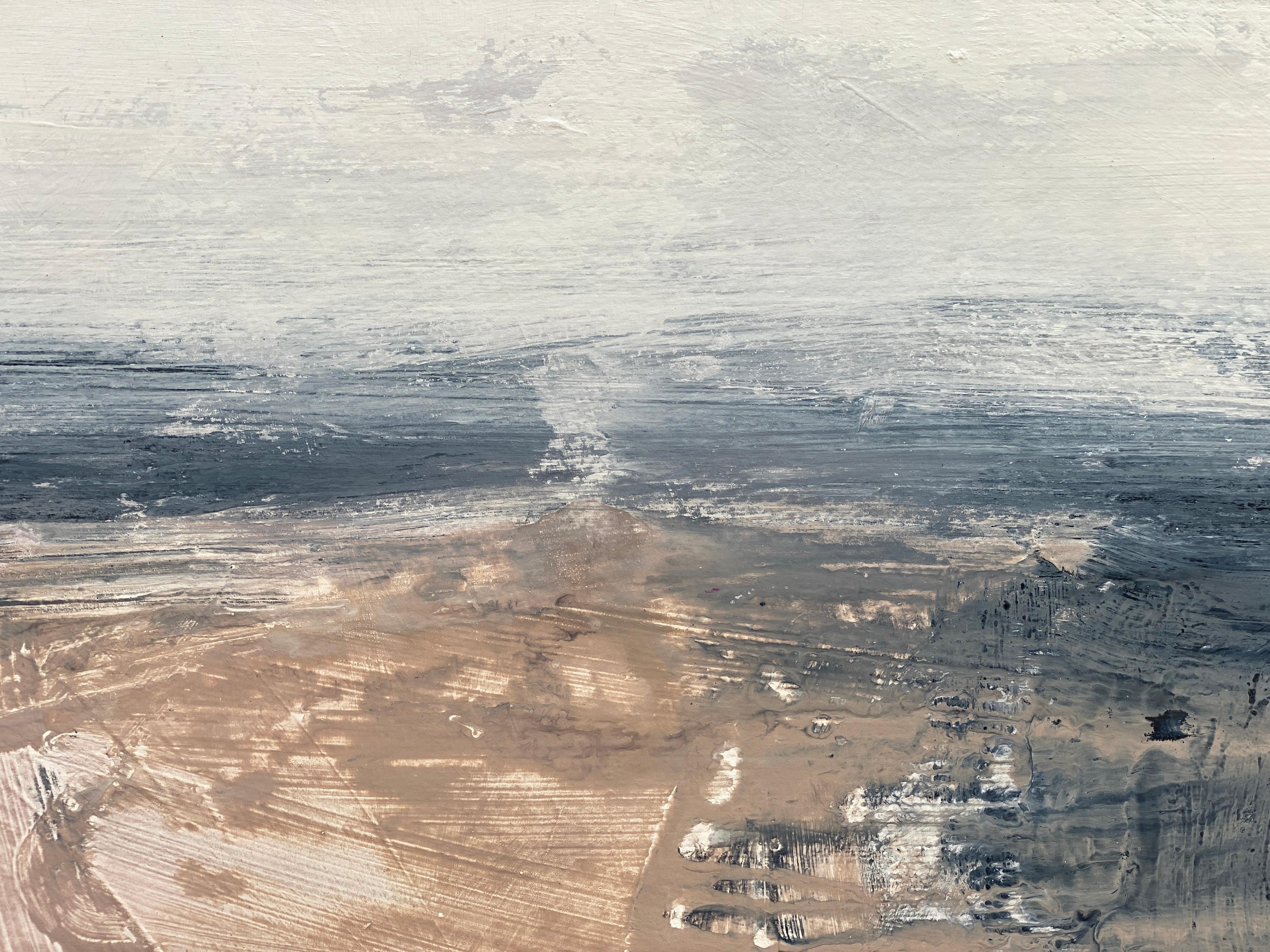 Minimalist painting 4 Nordic Scandi framed landscape art paper grey tan white For Sale 1