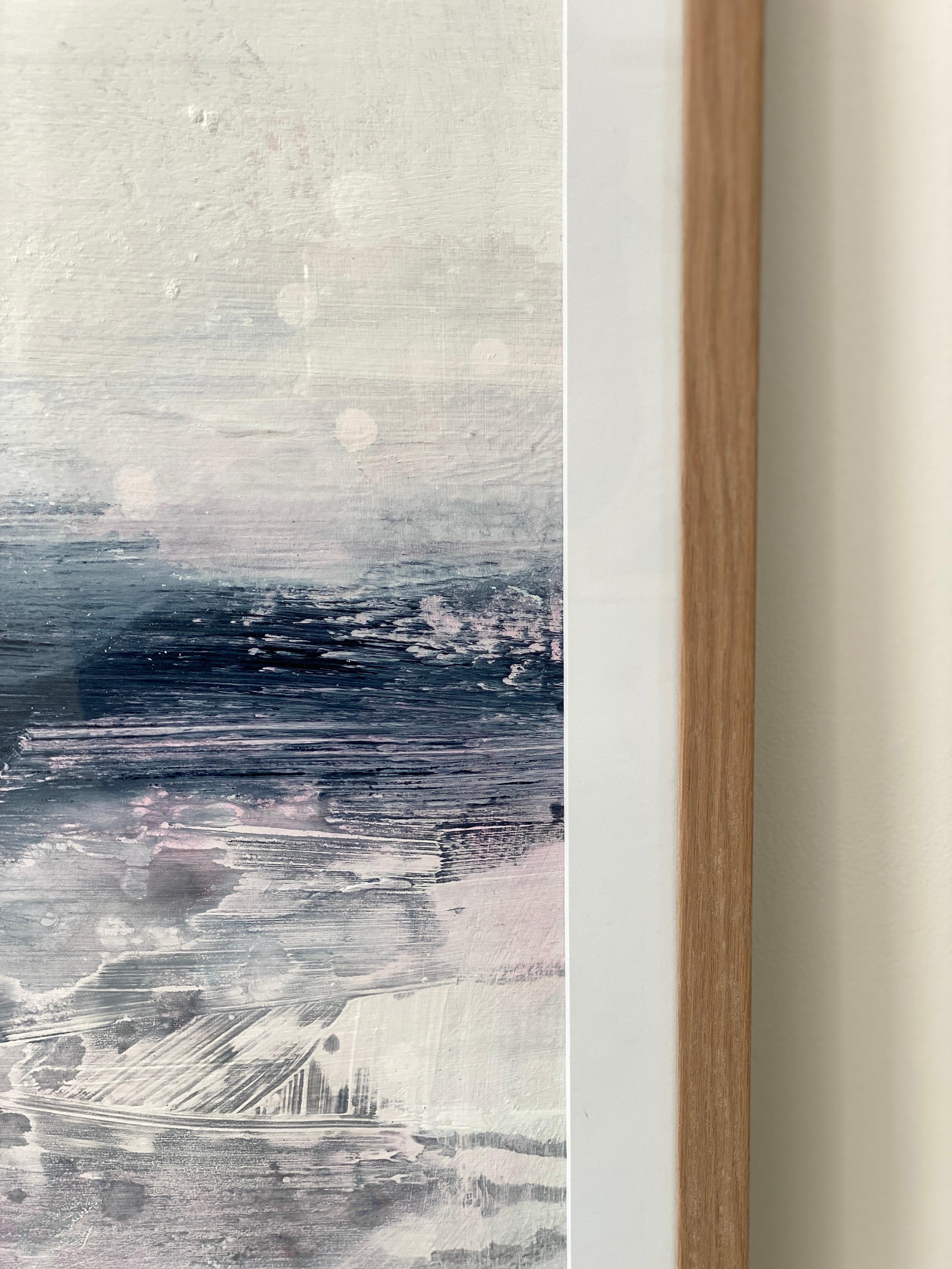 Minimalist painting 3 Nordic Scandi framed landscape art paper grey tan white For Sale 9
