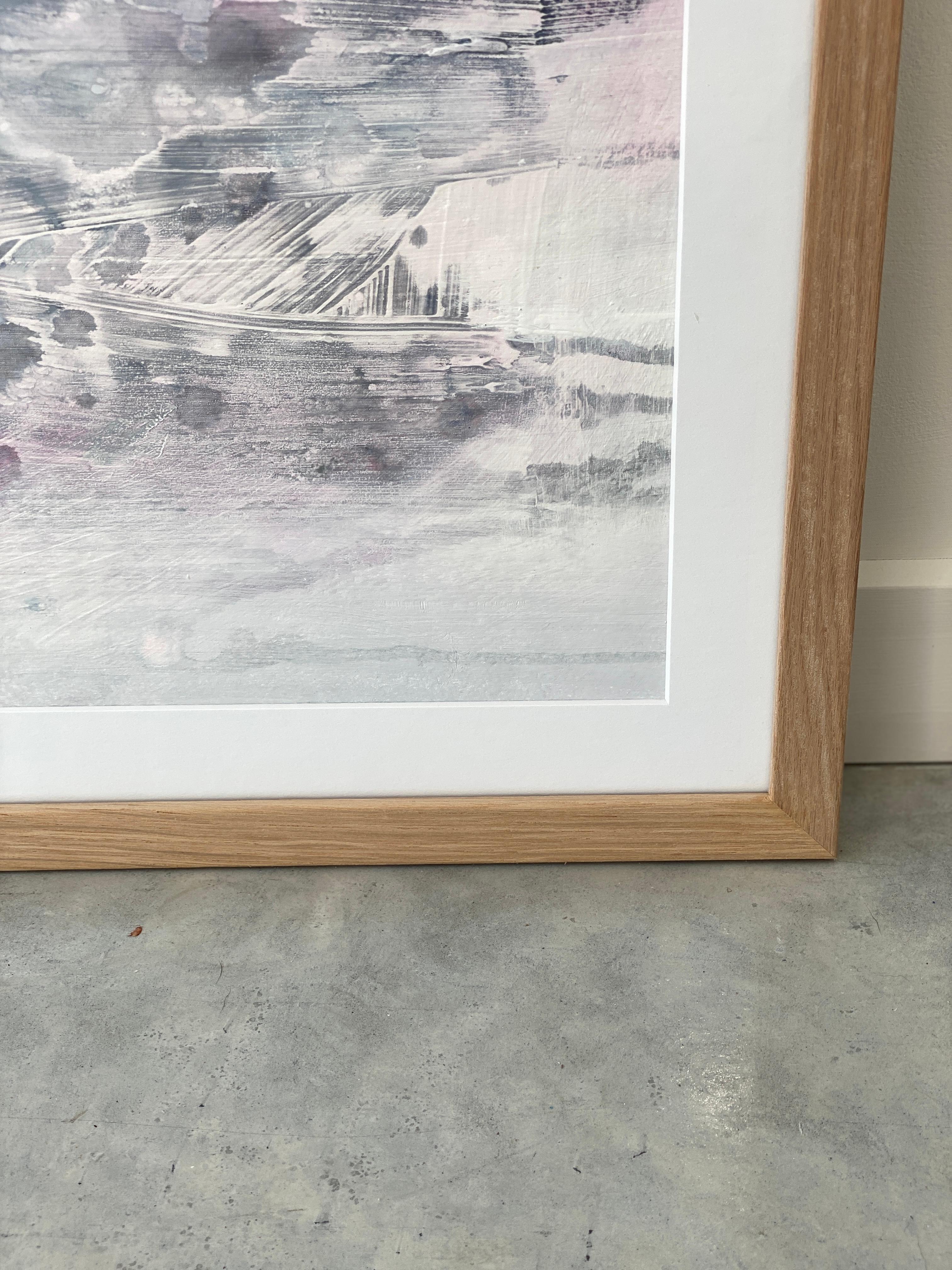 Peinture minimaliste 3 Nordic Scandi encadrée paysage art papier gris beige blanc en vente 11