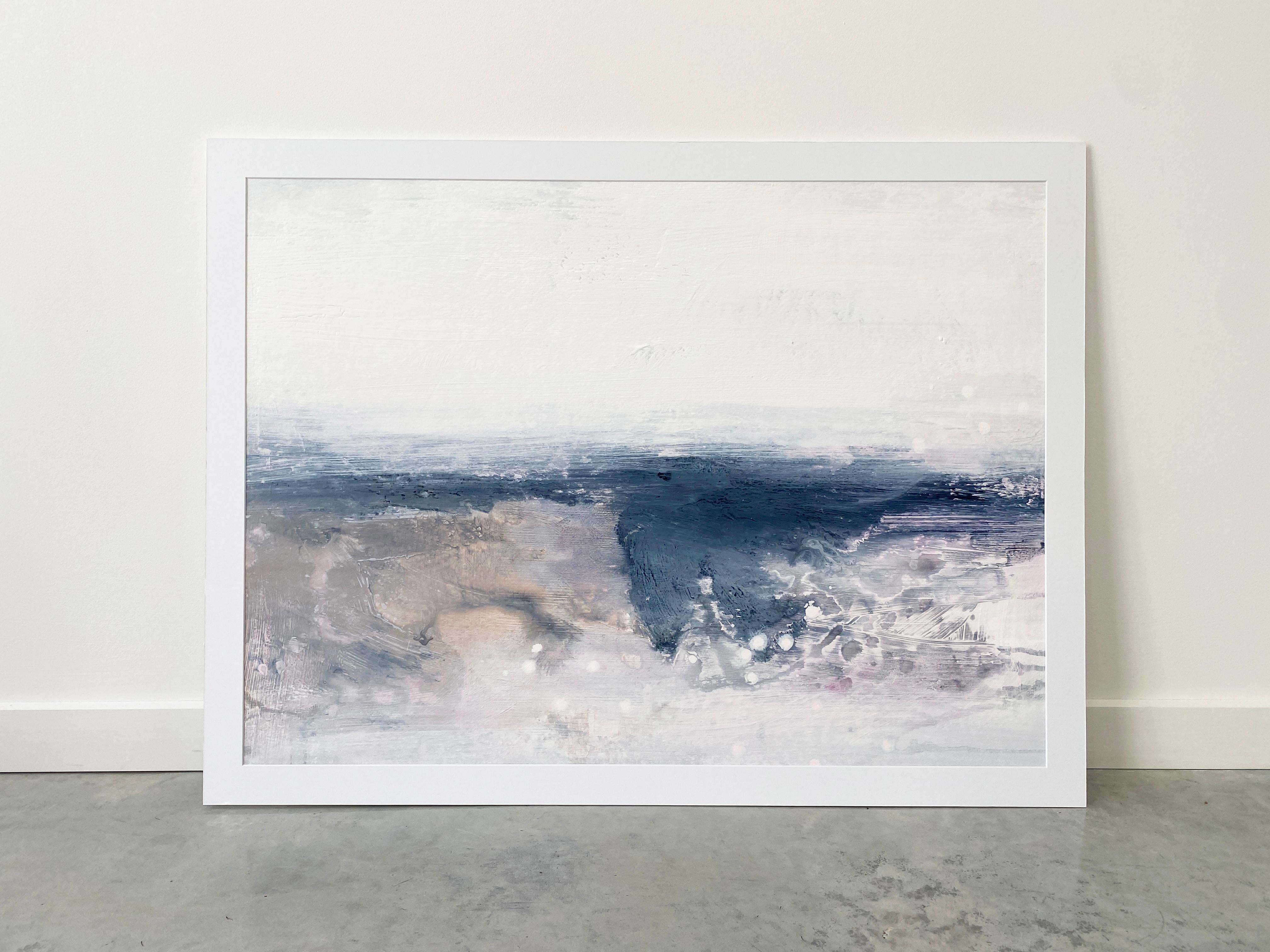 Minimalist painting 3 Nordic Scandi framed landscape art paper grey tan white - Abstract Impressionist Painting by Kathleen Rhee