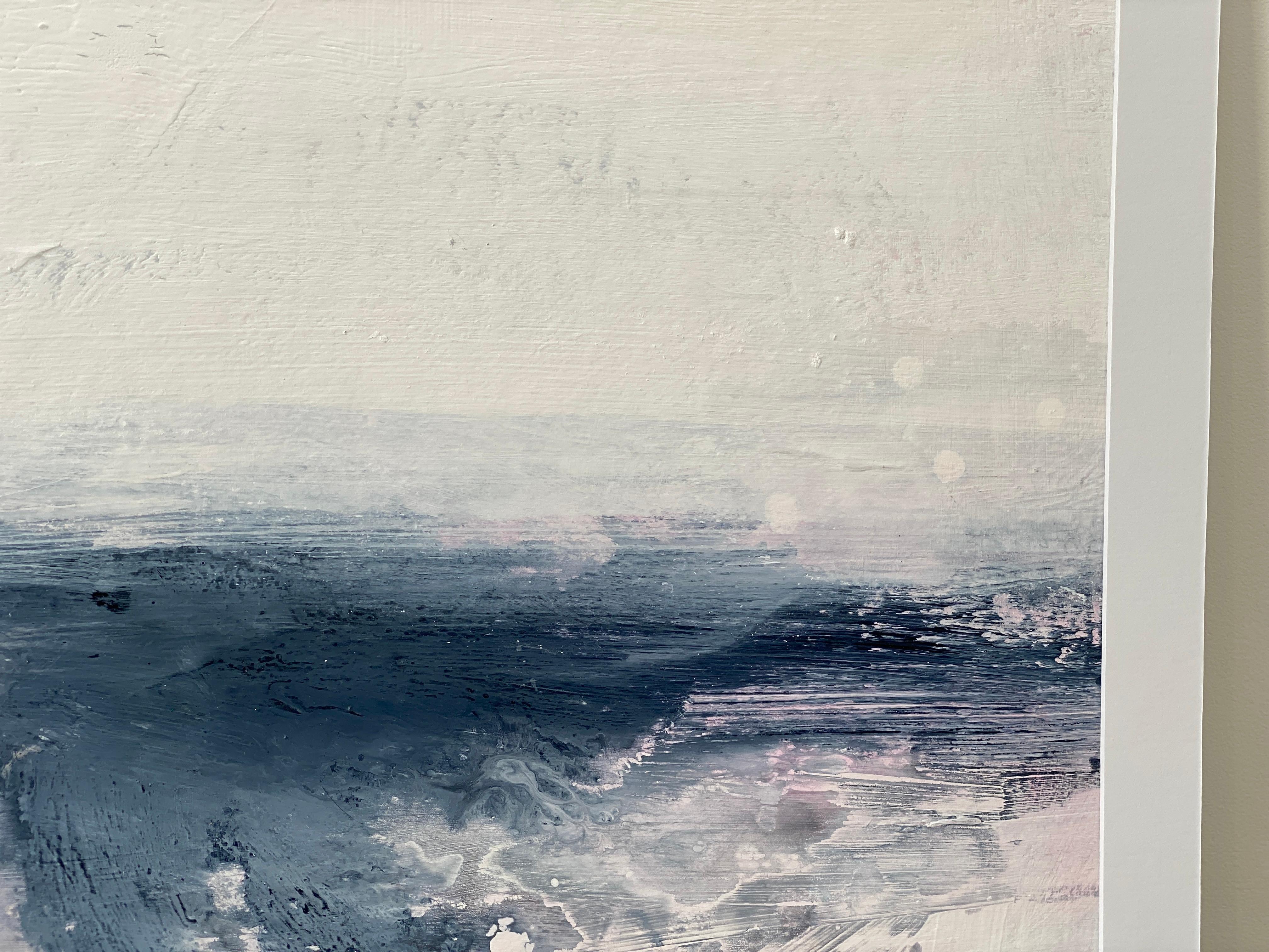 Peinture minimaliste 3 Nordic Scandi encadrée paysage art papier gris beige blanc en vente 2