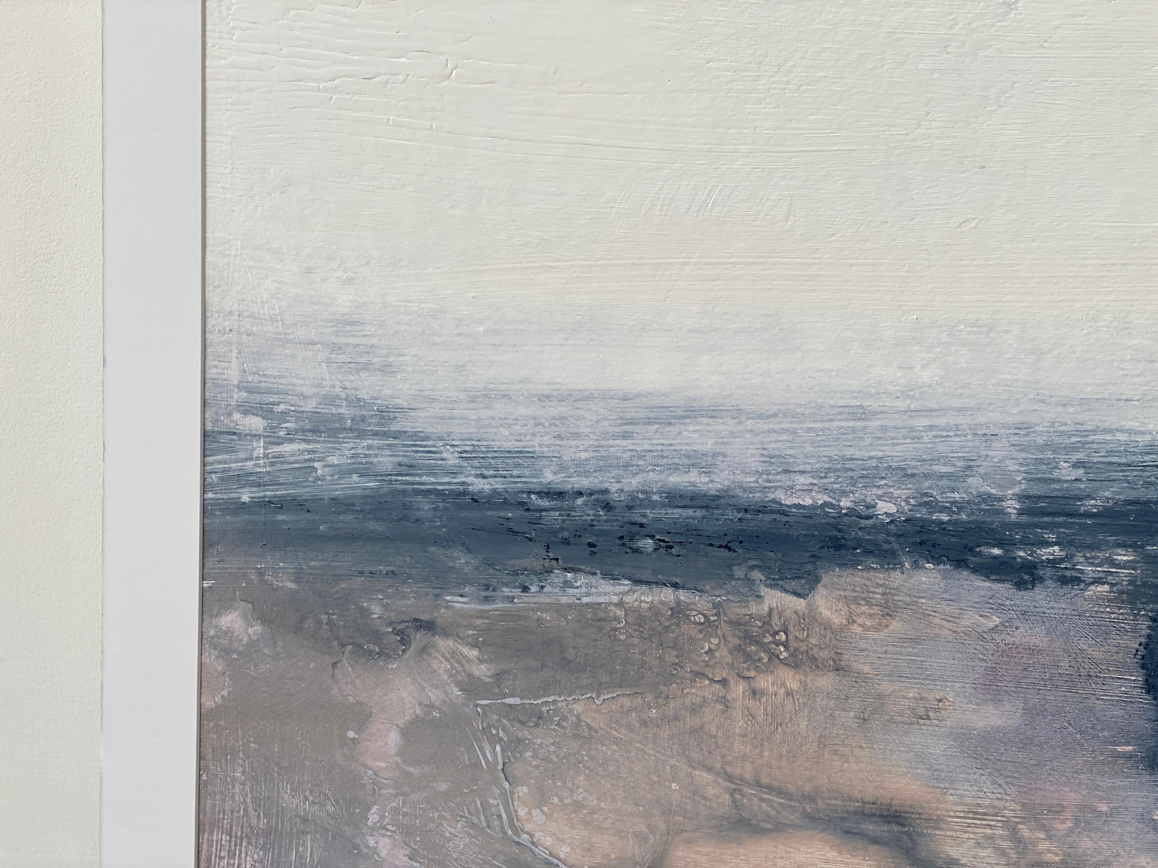 Minimalist painting 3 Nordic Scandi framed landscape art paper grey tan white For Sale 3