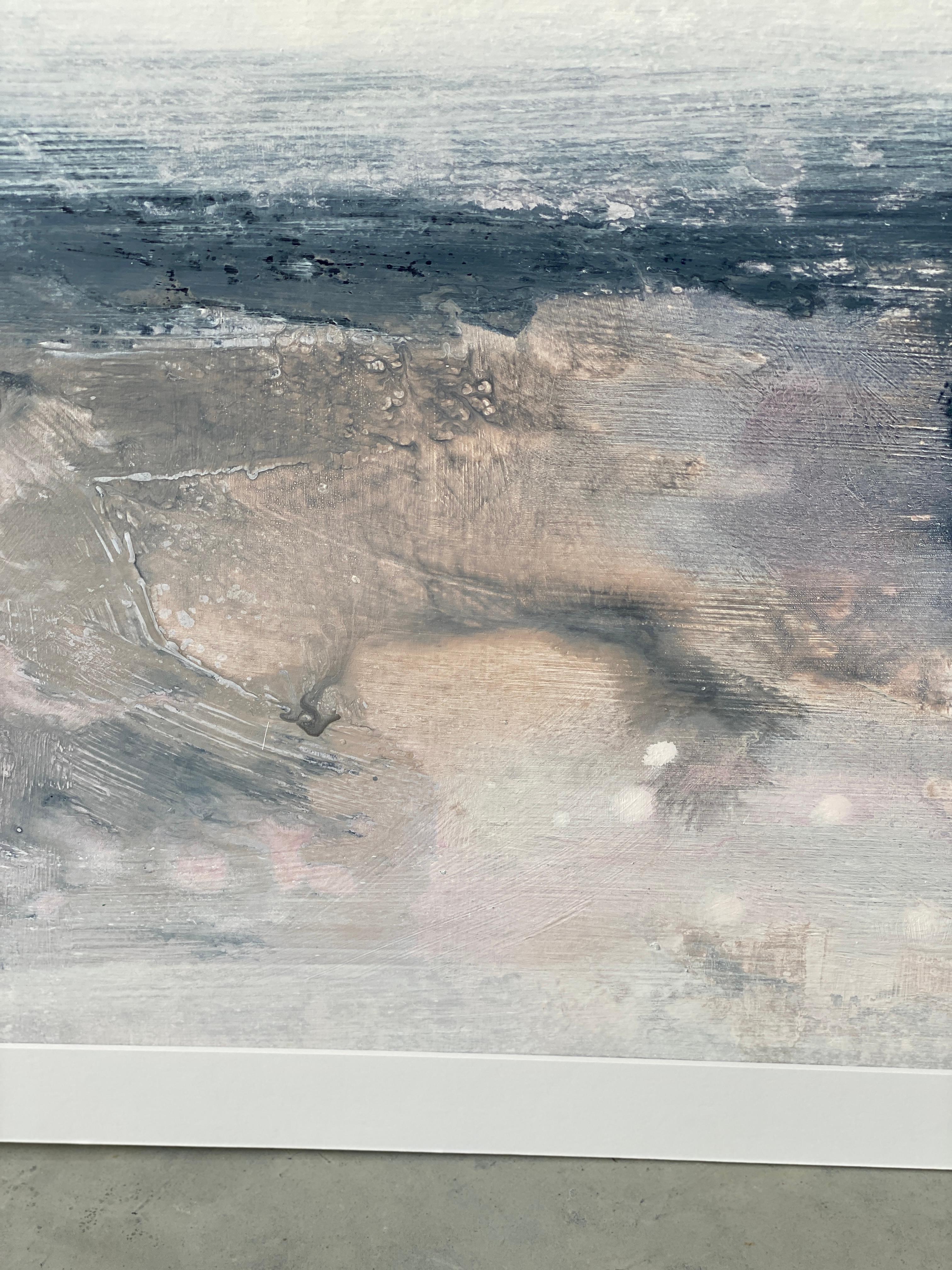 Minimalist painting 3 Nordic Scandi framed landscape art paper grey tan white For Sale 4