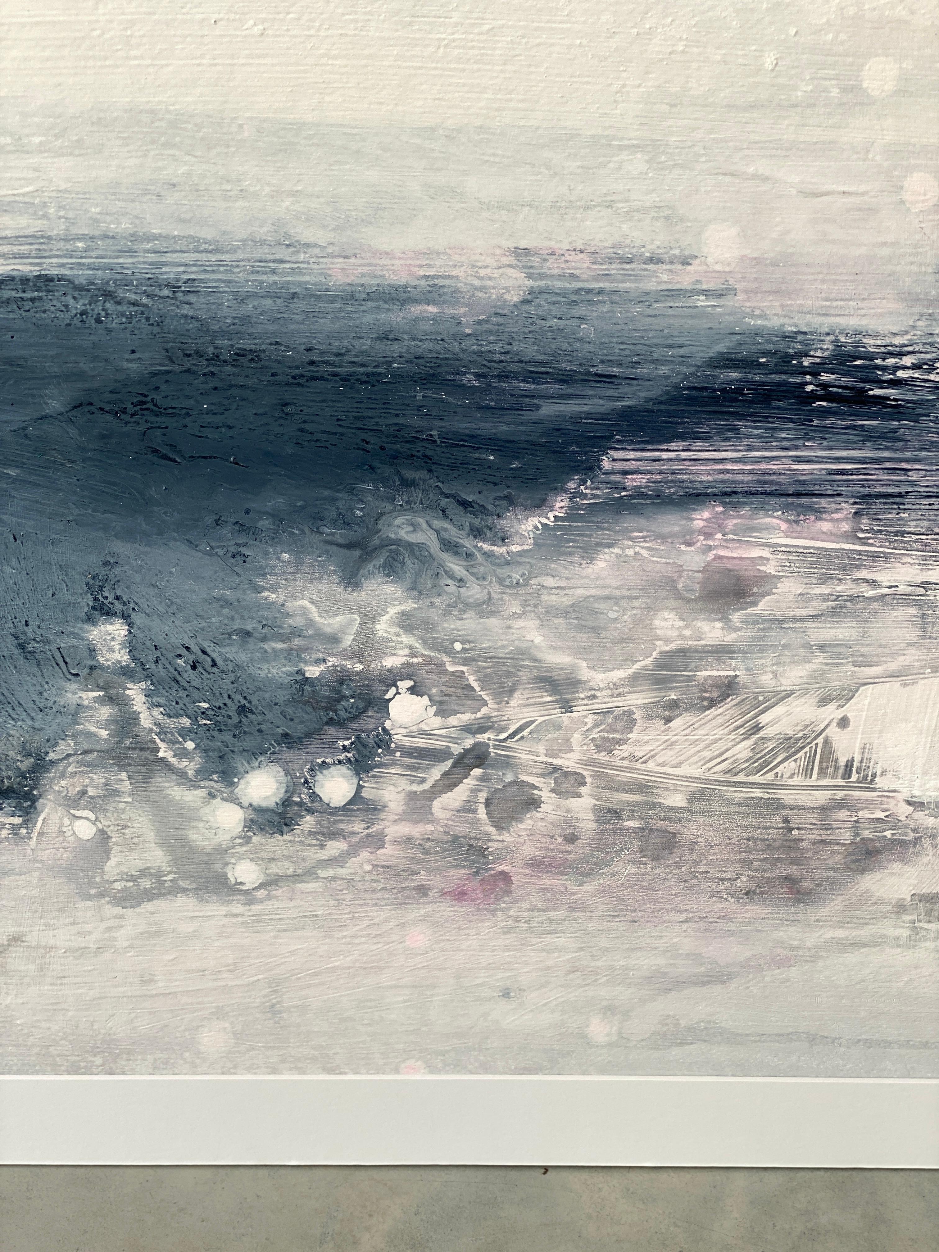 Minimalist painting 3 Nordic Scandi framed landscape art paper grey tan white For Sale 5