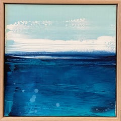 Wind & Waves small framed abstract expressionist painting in blue and aqua