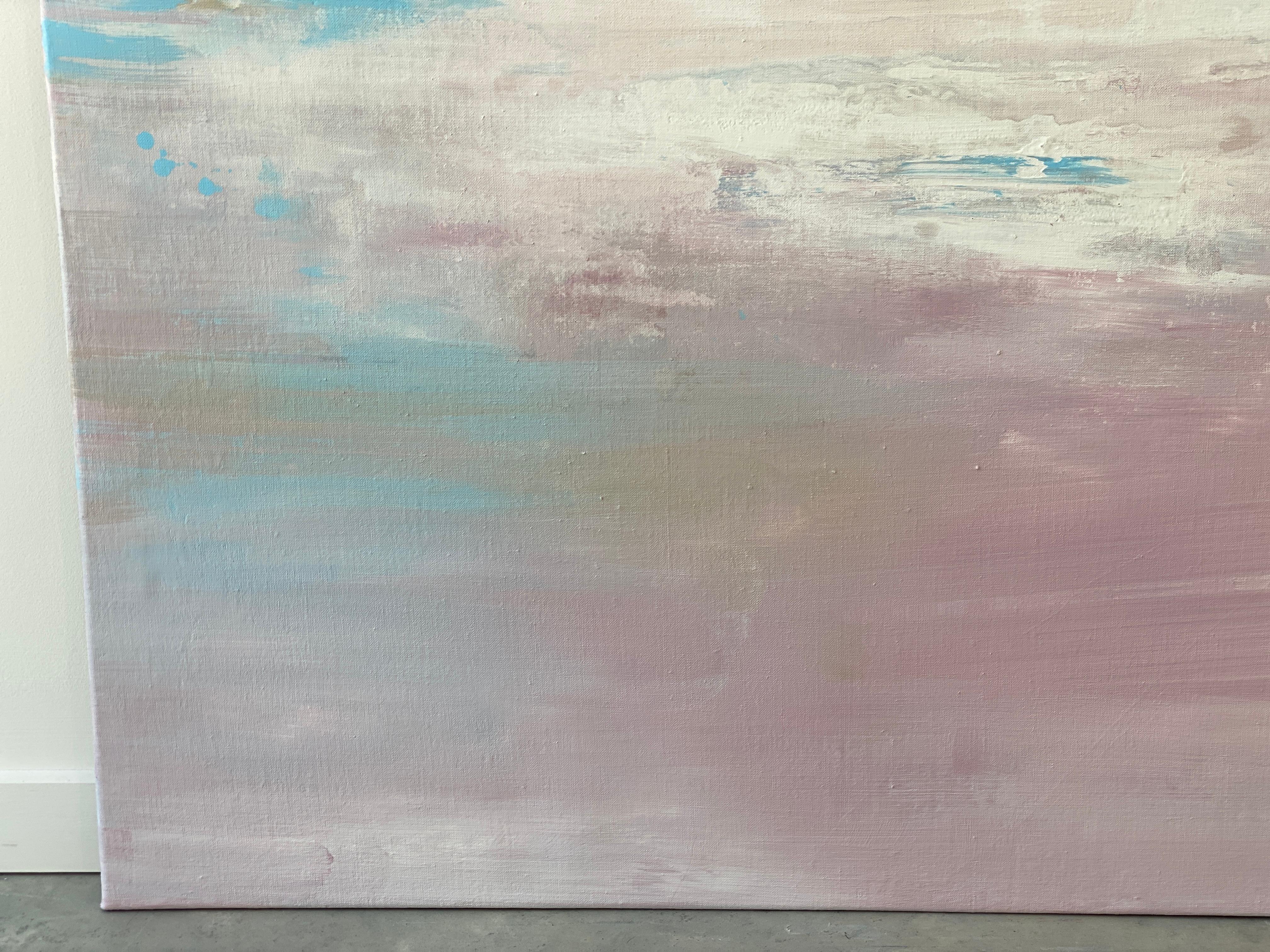 Windwept Pastell Rosa Impressionistische abstrakte Landschaft mit abstrakten Wolken in Blau und Weiß  im Angebot 8