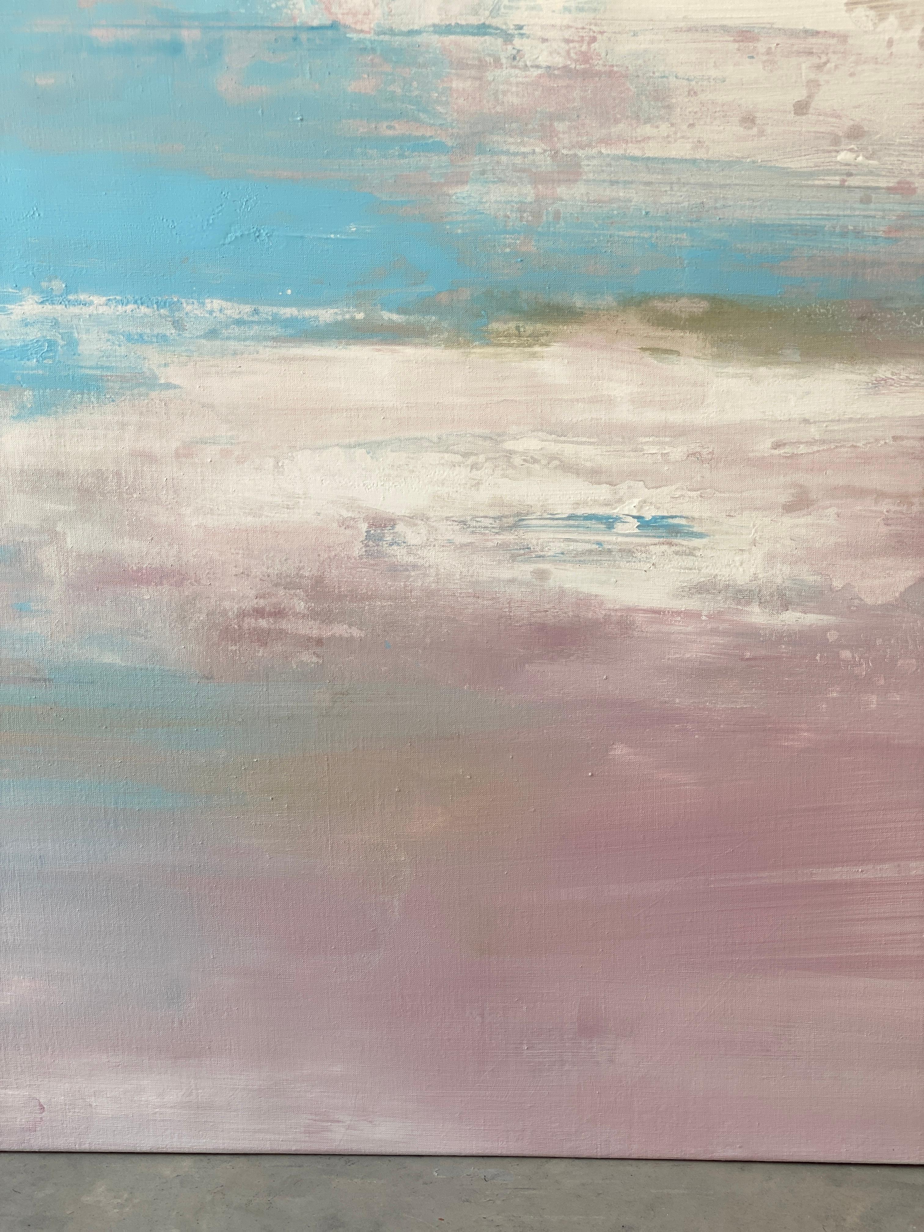 Windwept Pastell Rosa Impressionistische abstrakte Landschaft mit abstrakten Wolken in Blau und Weiß  im Angebot 10