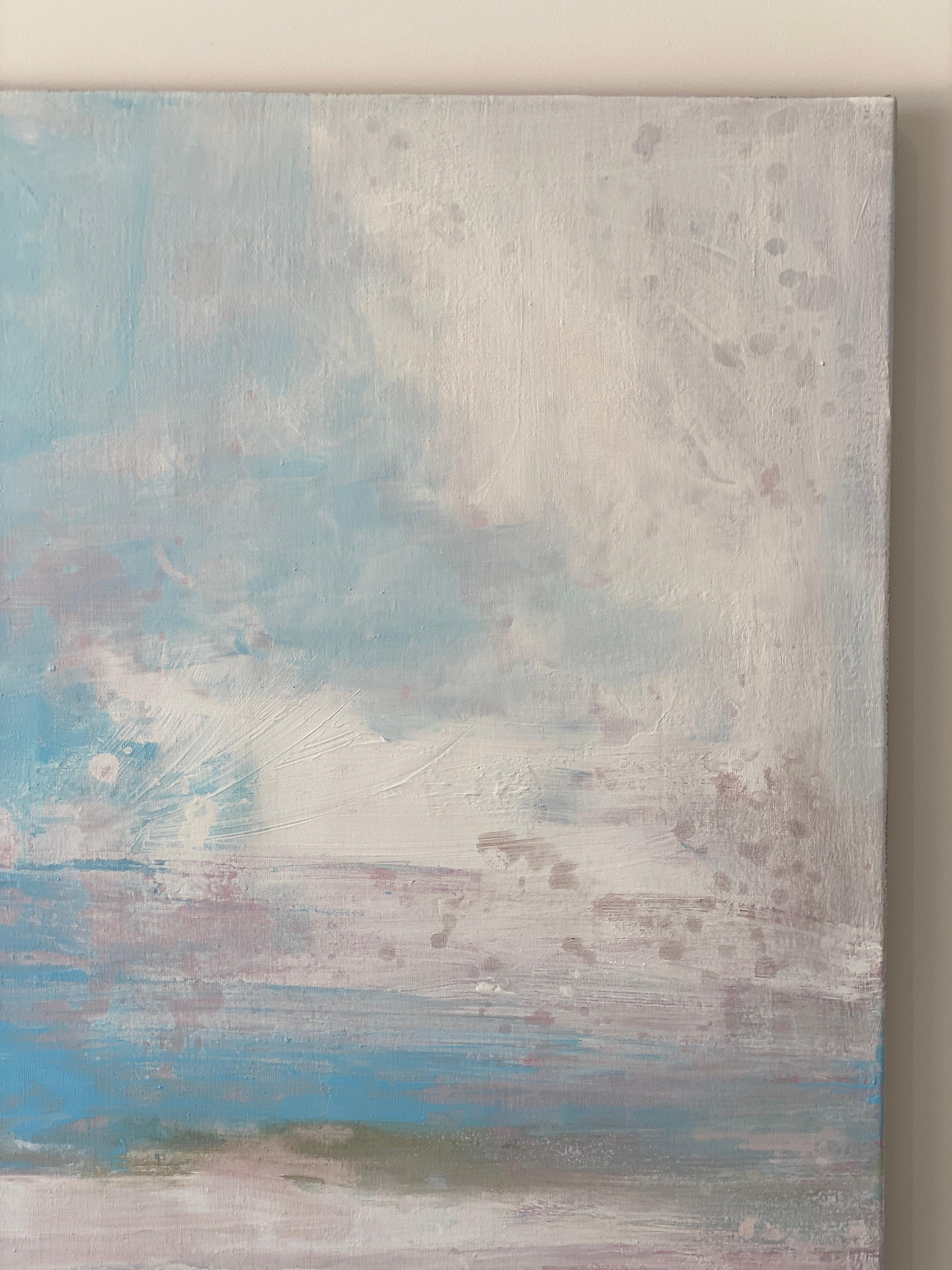 Windwept Pastell Rosa Impressionistische abstrakte Landschaft mit abstrakten Wolken in Blau und Weiß  im Angebot 12