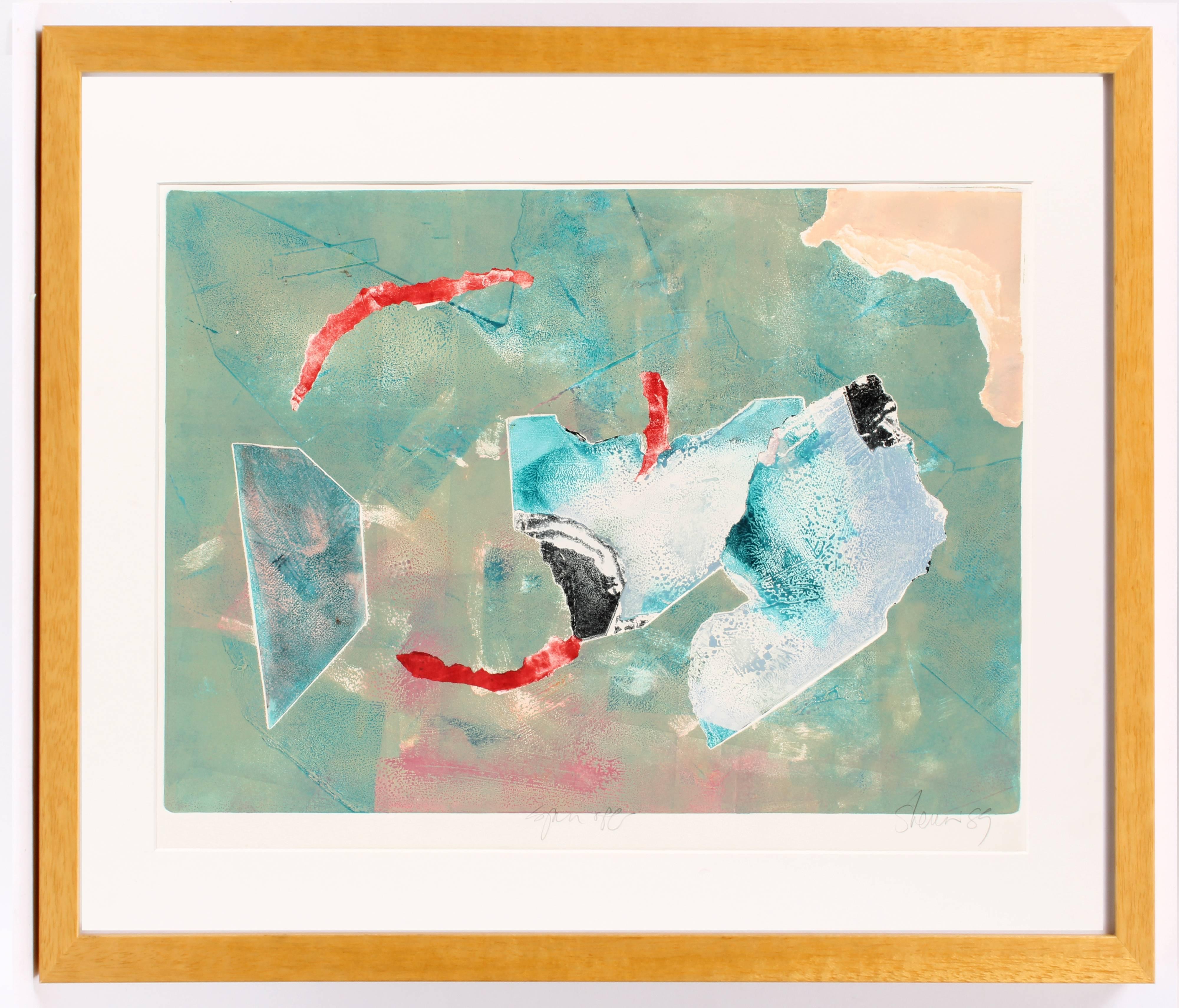 Abstract Print di Kathleen Sherin - Senza titolo (Turchese e Rosso)