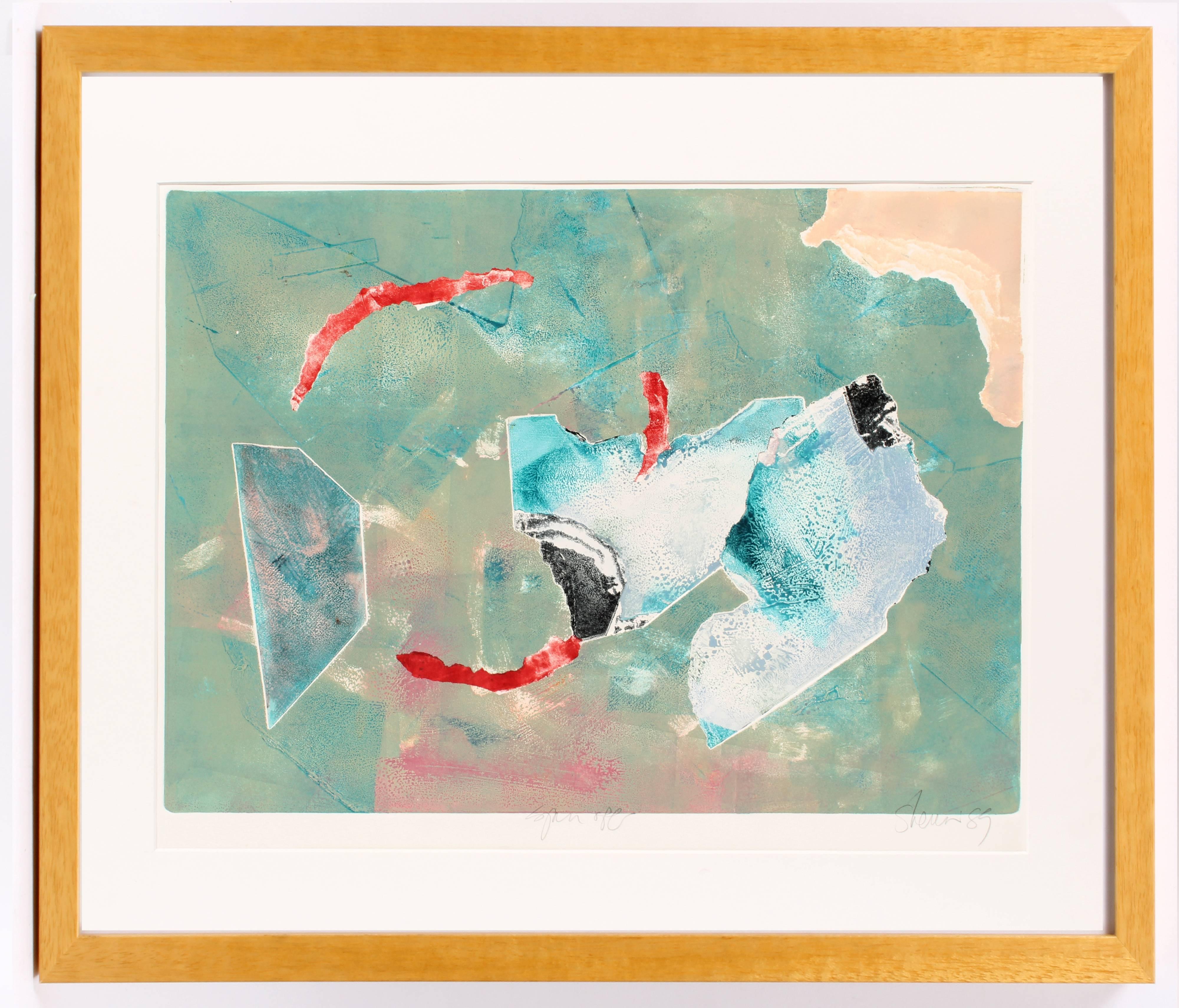 Kathleen Sherin Abstract Print - Untitled (Turquoise and Red)