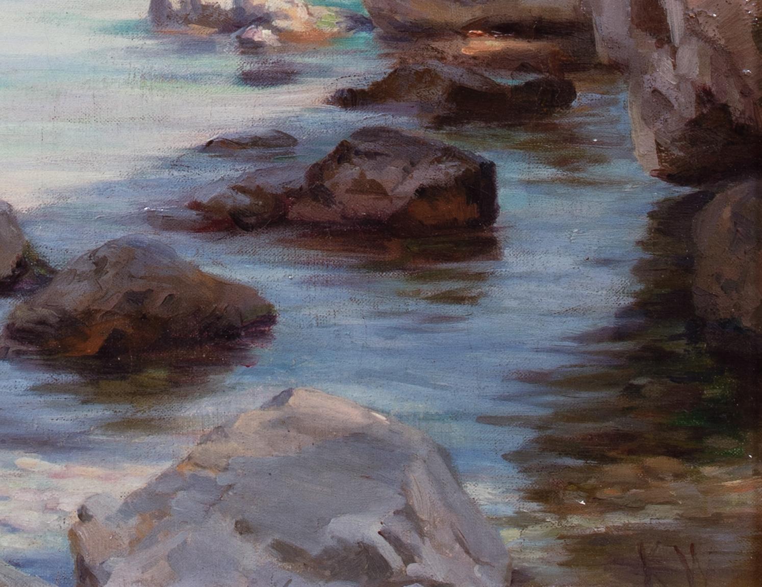 A Rocky Cornish Coast, early 20th Century - Brown Portrait Painting by Kathleen Walker