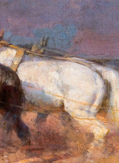 20th century Impressionist Horses Plowing Kathlene Lawrence female artist