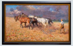 20th century Impressionist Horses Plowing Kathlene Lawrence female artist
