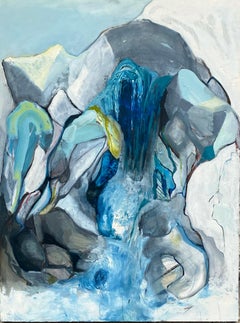 "Climbing the Fracture Zone", abstrait, bleu, blanc, gris, peinture à l'huile, 2018