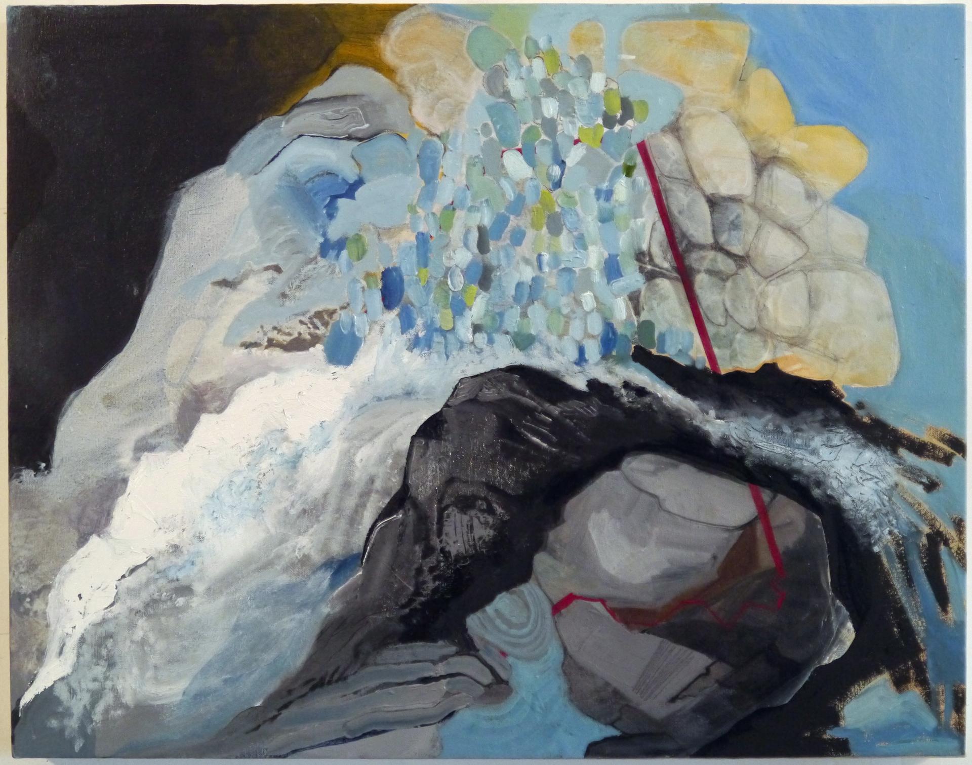 Landscape Painting di Kathline Carr - ""Ley Line", Paesaggio astratto, Acqua, Blu, Bianco, Grigio, Pittura a olio, 2018