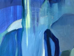 "Sub-mission (Watery Love)", Abstract, Mountain, Green, Blue, Oil Painting