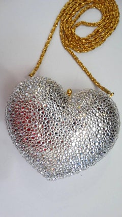 Kathrine Baumann Beverly Hills Silver Swarovski Crystal Heart Bag