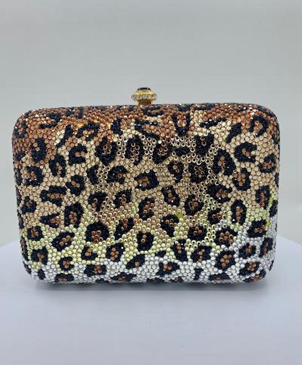 Kathrine Baumann Leopard Design Swarovski Crystal Minaudiere Evening Bag For Sale 5