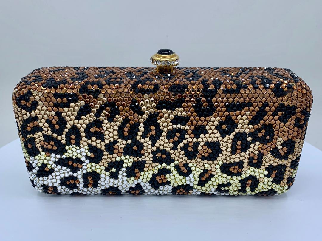 Kathrine Baumann Leopard Design Swarovski Kristall Minaudiere Abendtasche (Schwarz)