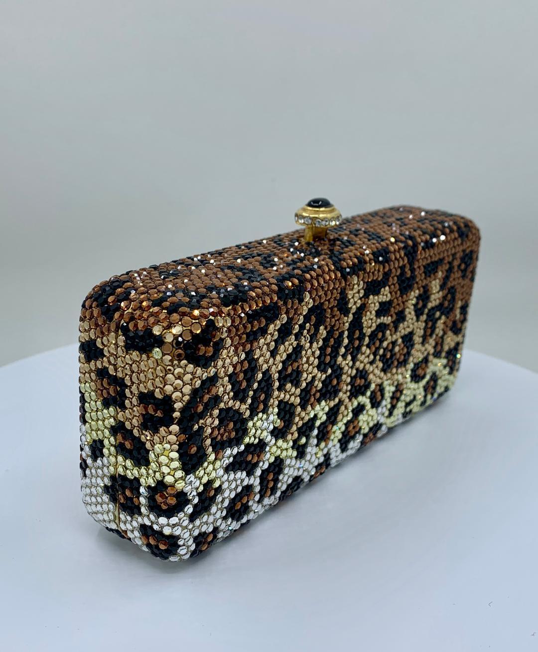 Black Kathrine Baumann Leopard Design Swarovski Crystal Minaudiere Evening Bag